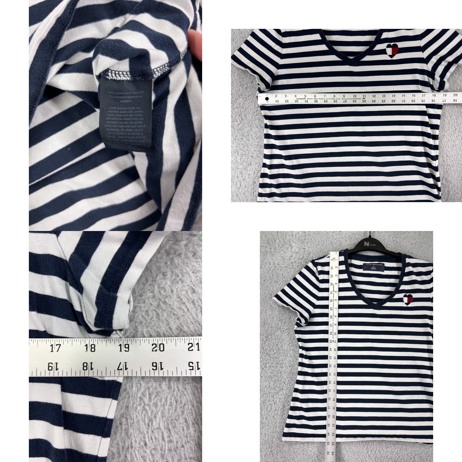 Tommy Hilfiger Tommy Hilfiger Shirt Womens Extra Large Blue Striped Petite Heart Embroidered Size XL / US 12-14 / IT 48-50 - 8 Thumbnail