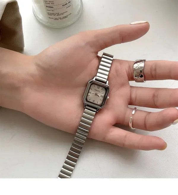 Jewelry Silver Stainless Steel Square Face Wristwatch, Slim Fit Size ONE SIZE - 4 Thumbnail