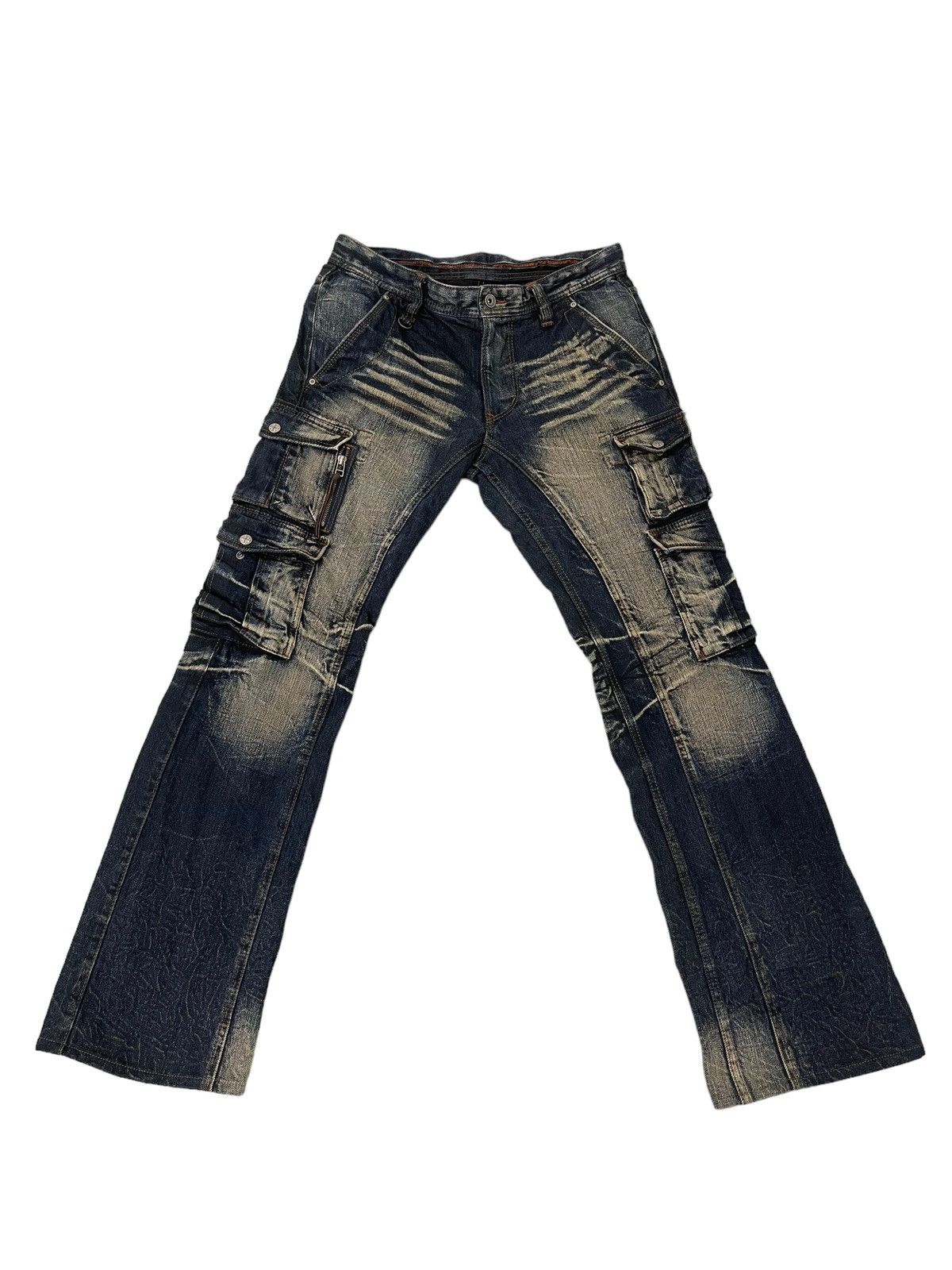 Japanese Brand Slight Flare Cargo Jeans Nicole Club Acid Wash Boot Cut 8🟦4 Size US 33 - 2 Thumbnail