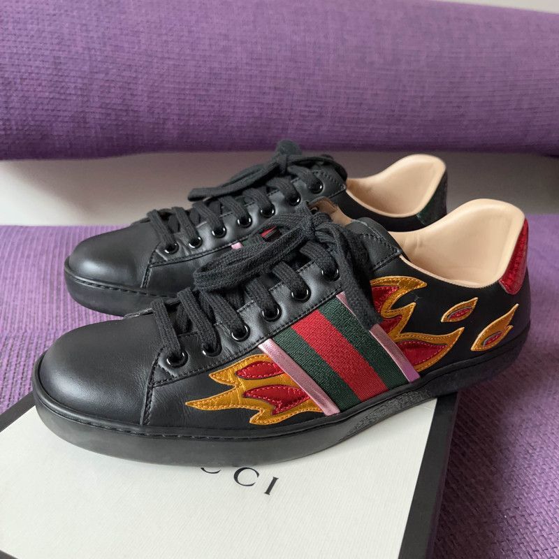 Gucci Gucci Ace Leather Flame Low-Top Sneakers - Size US 8 / EU 41 - 1 Thumbnail