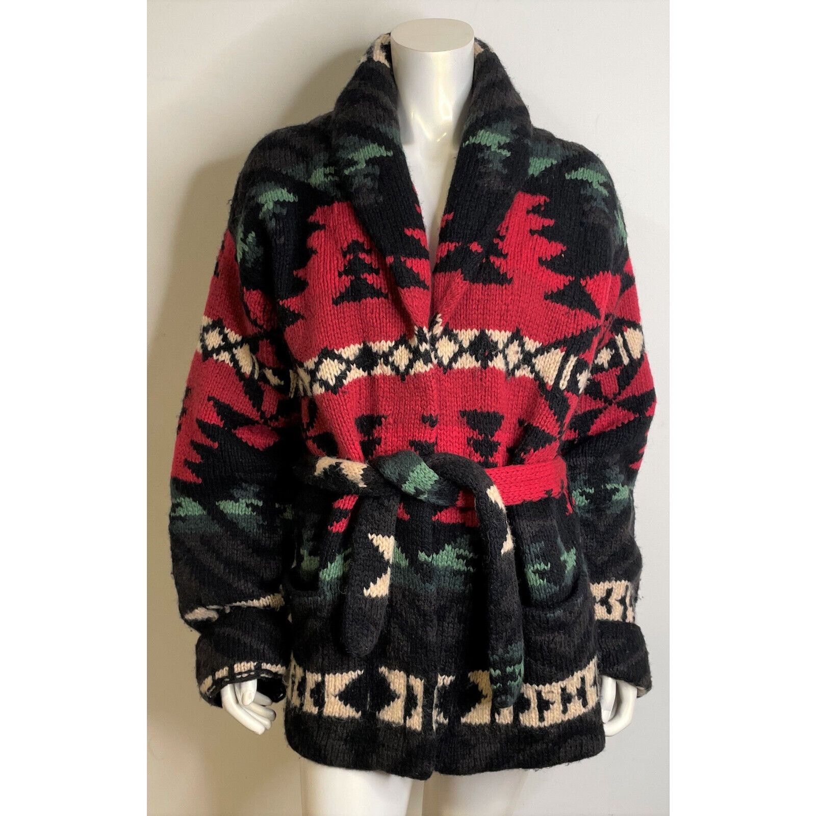 Polo Ralph Lauren Native Knit Wool Cardigan Sweater L VTG 