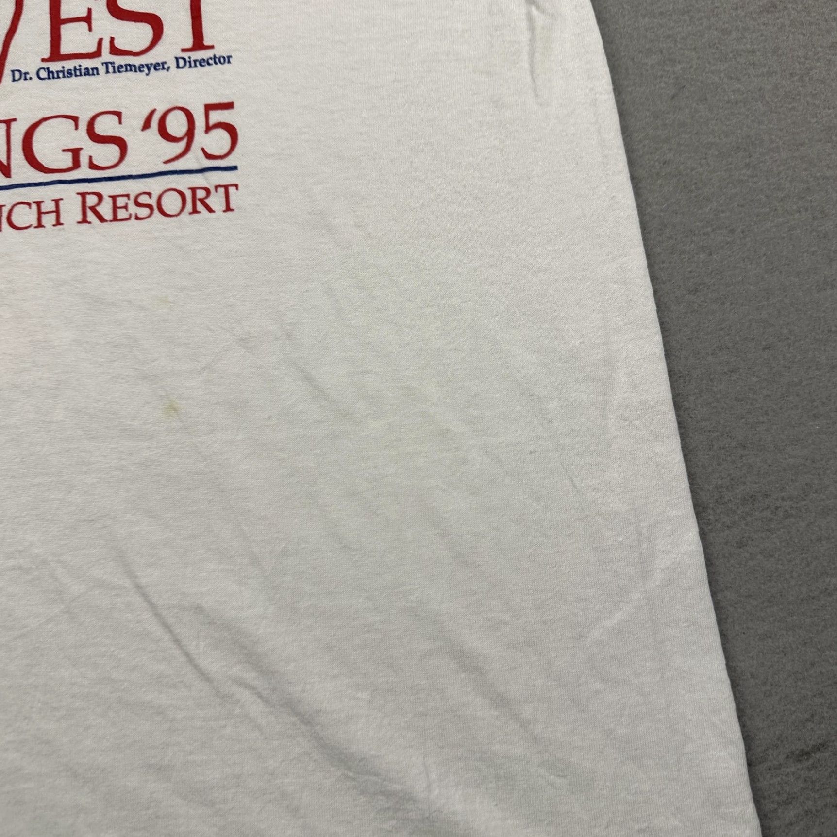 Fruit Of The Loom VINTAGE Fruit of the Loom Great Music West VIP Strings '95 Star Valley Mens Medium White T-Shirt Crew Neck Graphic Print 90s Music Men Size US M / EU 48-50 / 2 - 6 Thumbnail