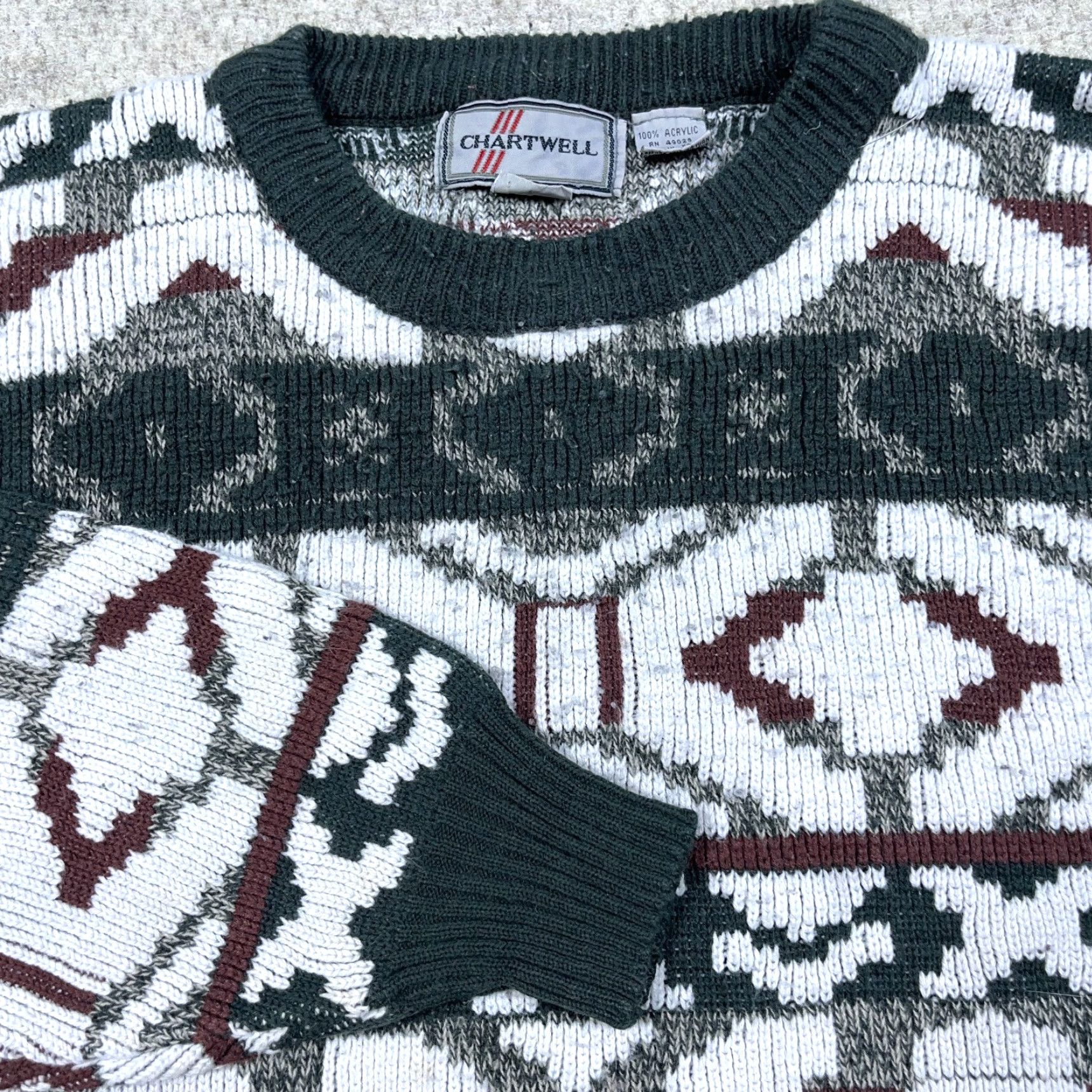 Vintage VINTAGE Grandpa Sweater Men Large Green White Geometric Knit Golf 90s Cosby N/A Size US L / EU 52-54 / 3 - 2 Thumbnail
