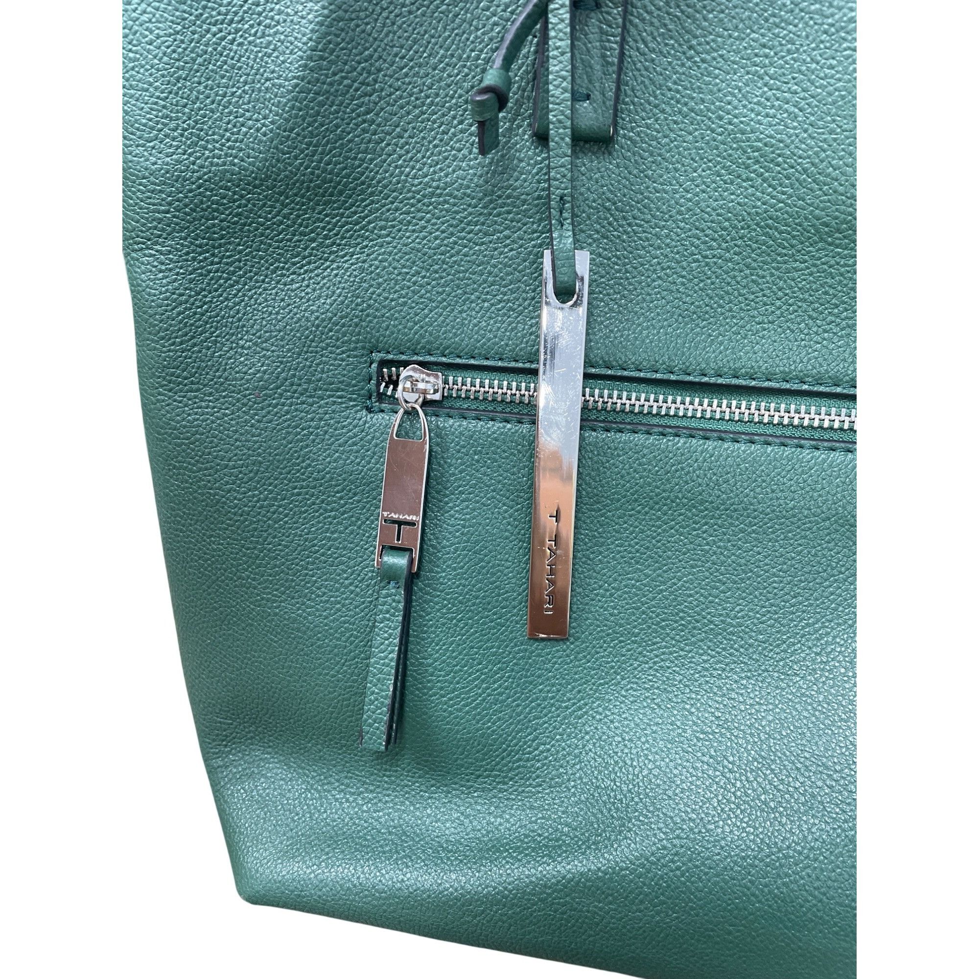 Other Tahari Womans Green Pebbled Leather Tote HandBag Silver Char Size ONE SIZE - 3 Thumbnail