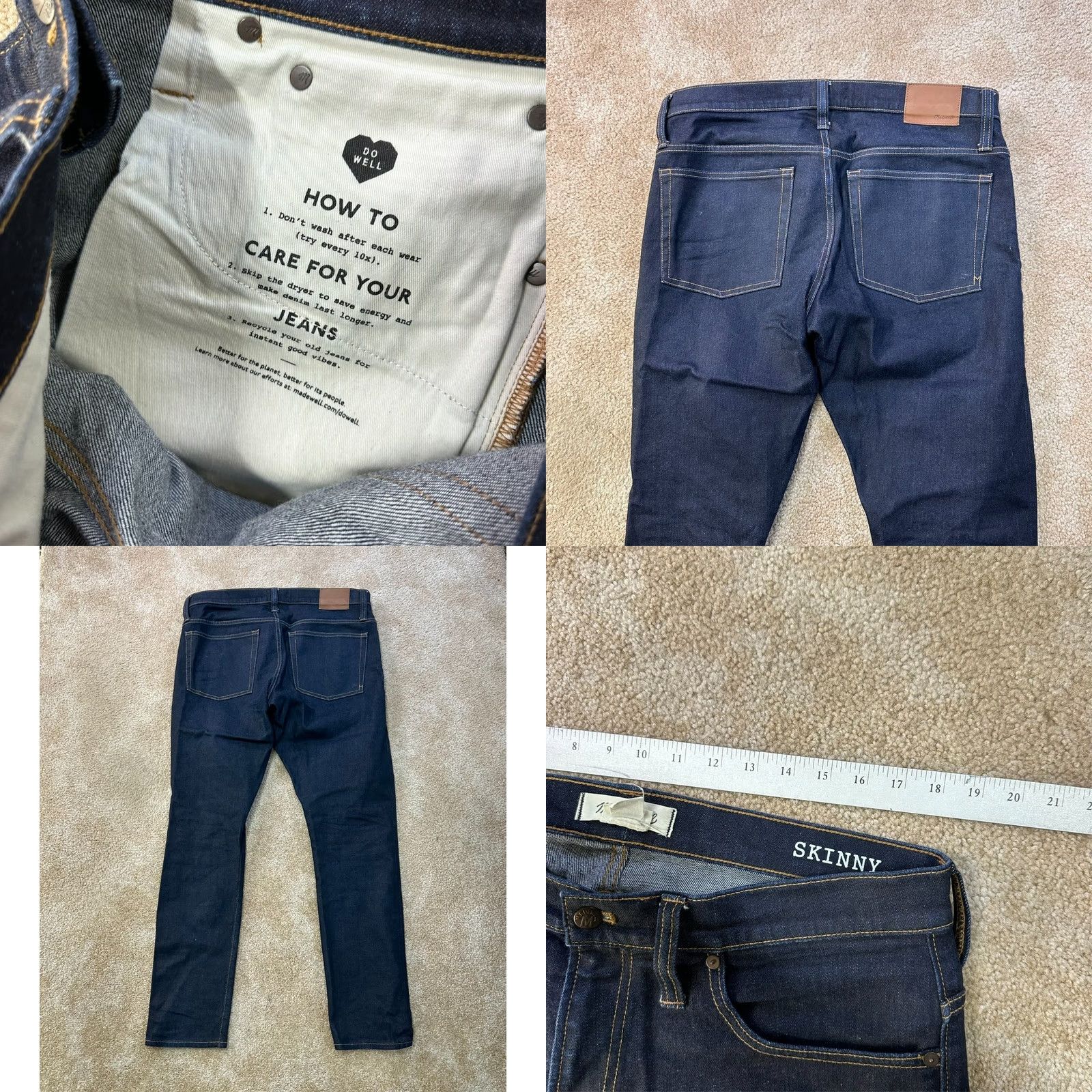 Madewell Madewell Jeans Mens 36x32 Blue Selvedge Skinny Dark Wash Stretch Denim MA260 Jeans Slim 5-Pocket Mens Regular Blue 32in Inseam Skinny MA260 Size US 36 / EU 52 - 8 Thumbnail