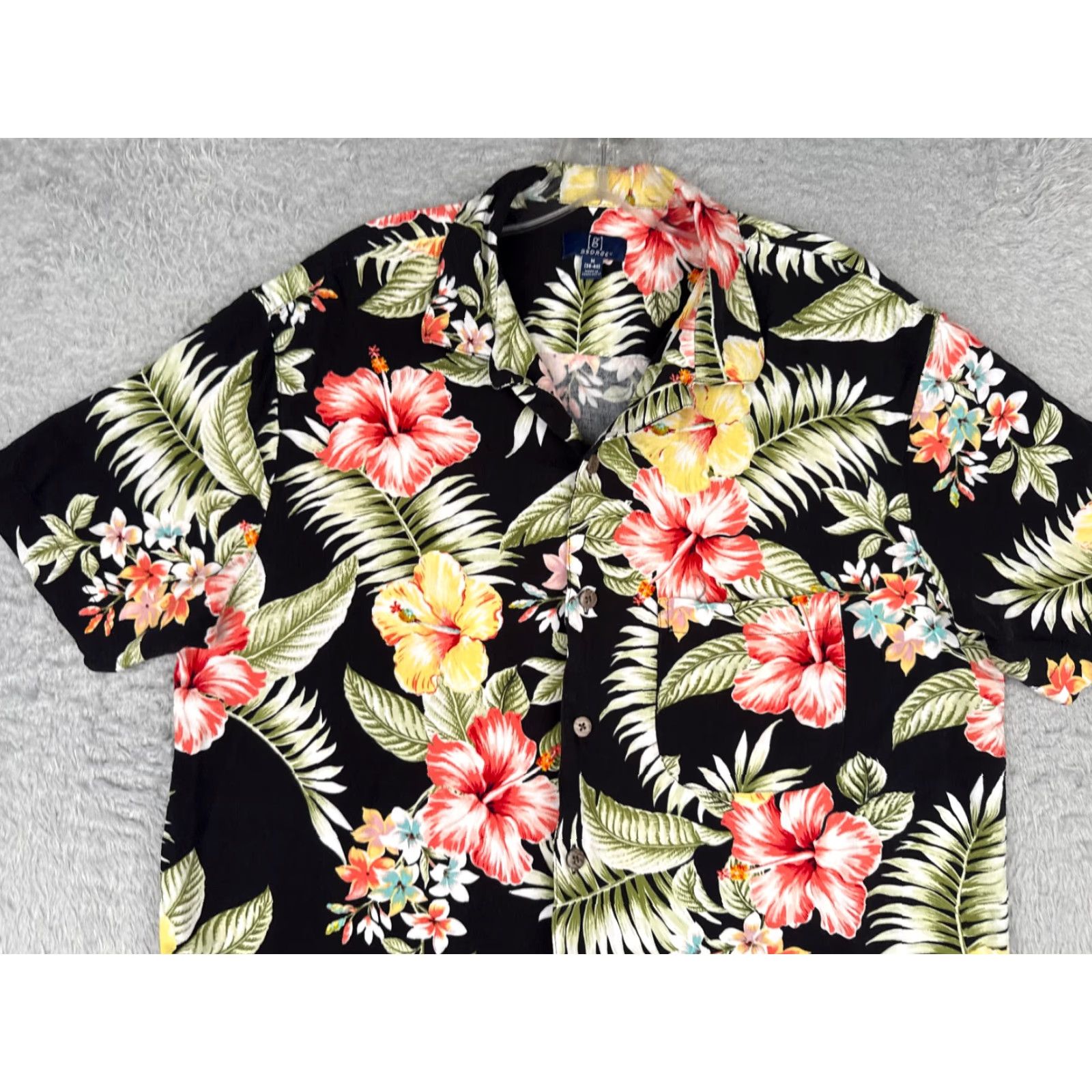 George George Hawaiian Shirt Mens M Black Floral Palm Leaf Button-Up Size US M / EU 48-50 / 2 - 4 Thumbnail