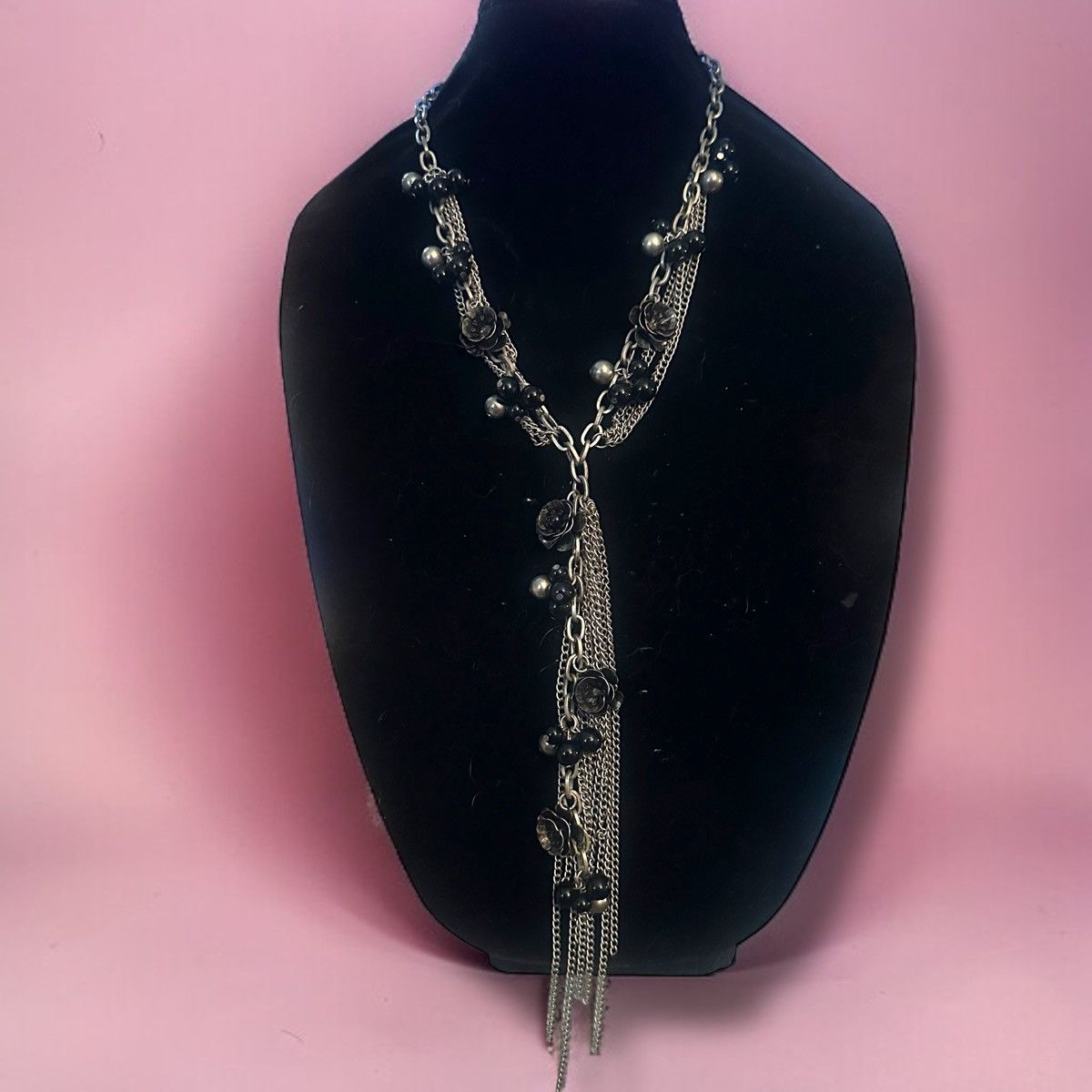 Other Multi strand silver tone roses and beads Y necklace Size ONE SIZE - 1 Thumbnail