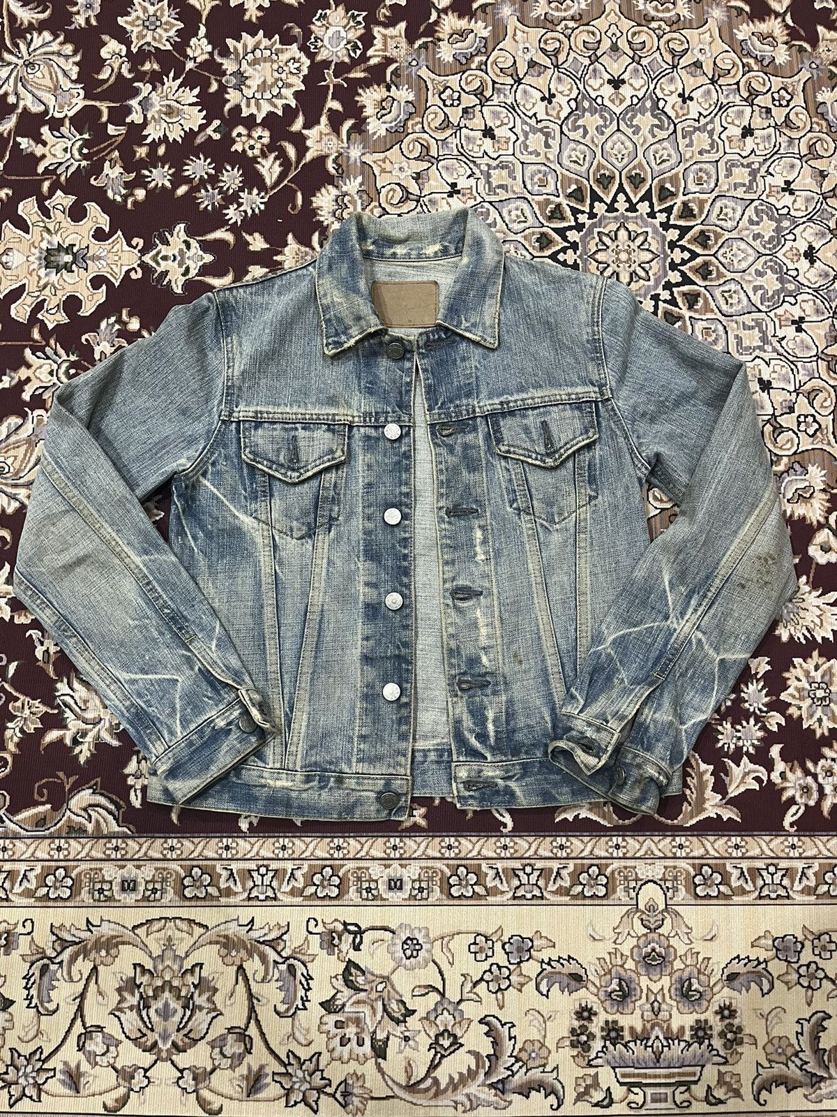 OMNIGOD Vintage Domingo Omnigod Distressed Stain Denim Jacket Size XS / US 0-2 / IT 36-38 - 2 Thumbnail