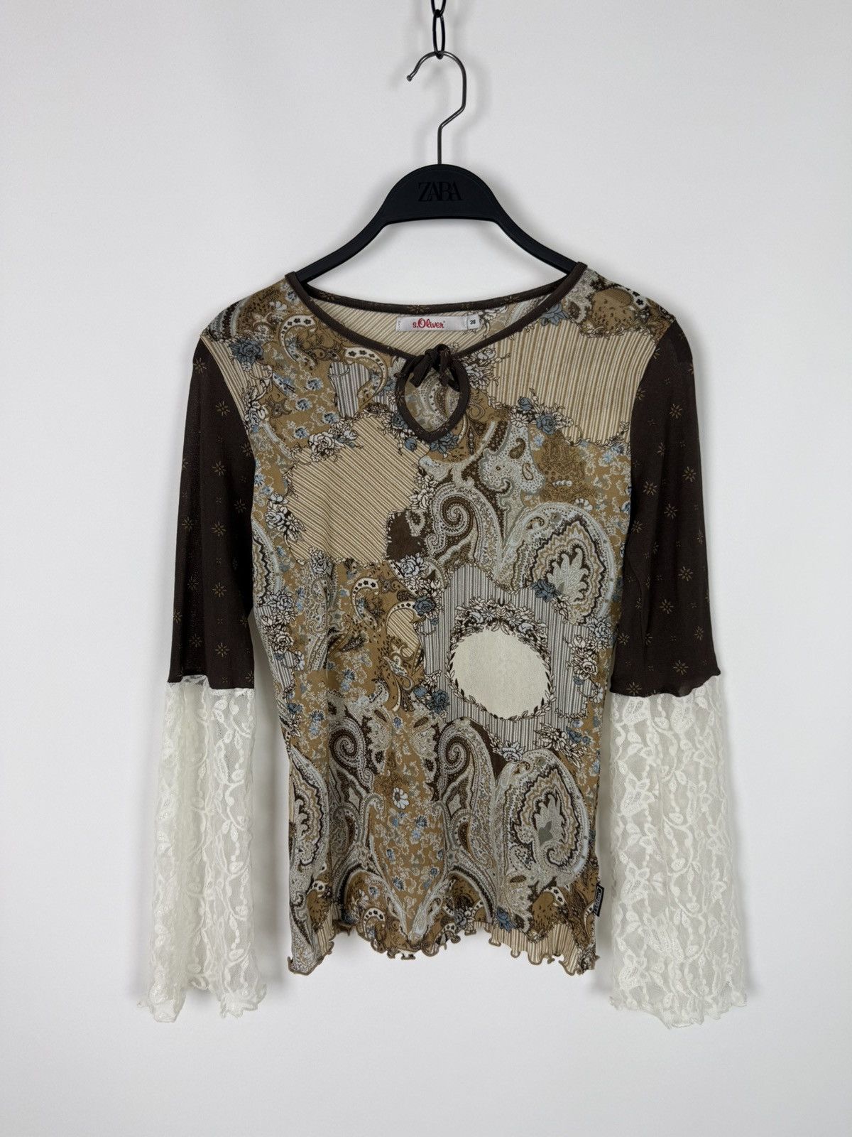 Vintage Y2K Vintage sOliver Boho Printed Mesh Crochet Sleeves Shirt Size M / US 6-8 / IT 42-44 - 1 Thumbnail
