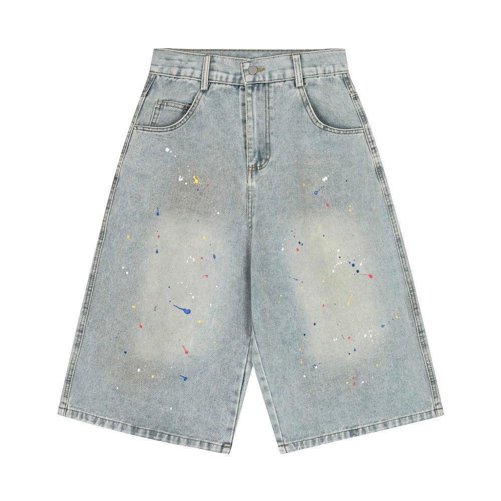 Jean Men's distressed washed ink-splashed straight denim shorts Size US 32 / EU 48 - 1 Thumbnail