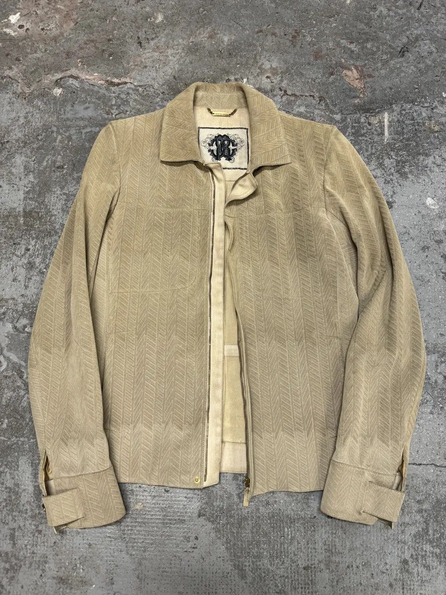 Roberto Cavalli Roberto Cavalli Beige Lines Suede Leather Jacket Size US M / EU 48-50 / 2 - 6 Thumbnail