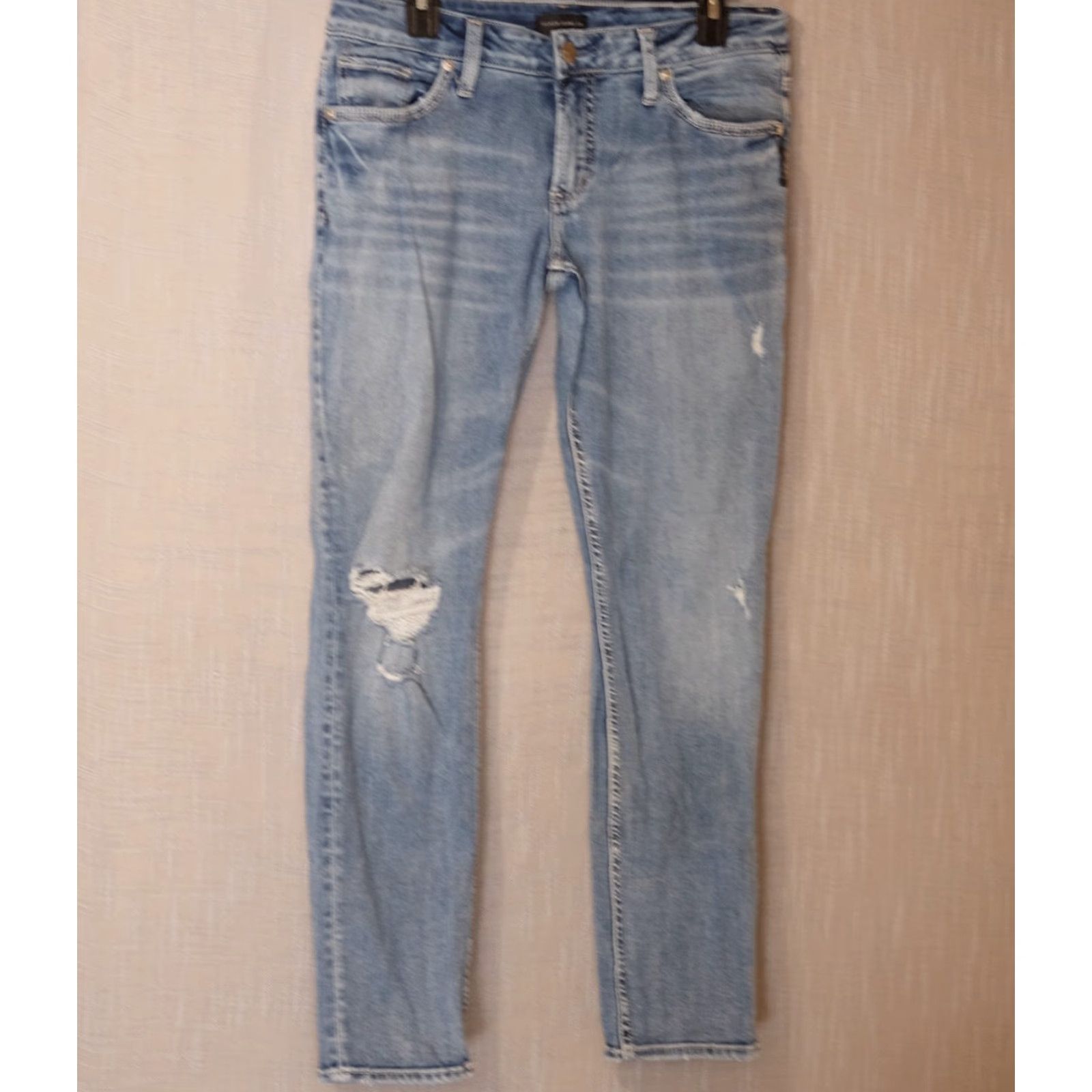 Vintage SILVER Denim Boyfriend Jeans Skinny Distressed Womens W30 x L27 #A18-4 Jeans Size 30" / US 8 / IT 44 - 2 Thumbnail