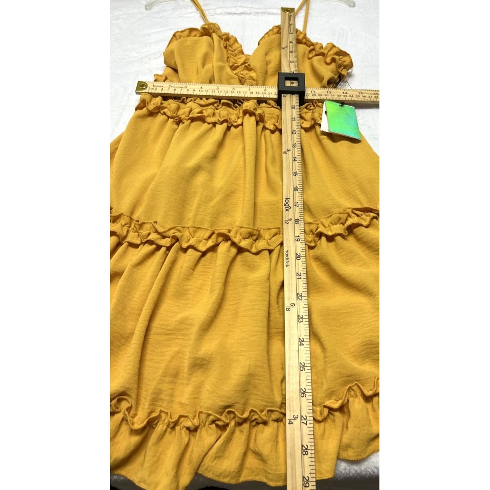 Vintage IRIS Dress Mini Yellow Sleeveless Spaghetti Strap Ruffled Tiered Fit & Flare Floral Casual L Women Size L / US 10 / IT 46 - 8 Thumbnail