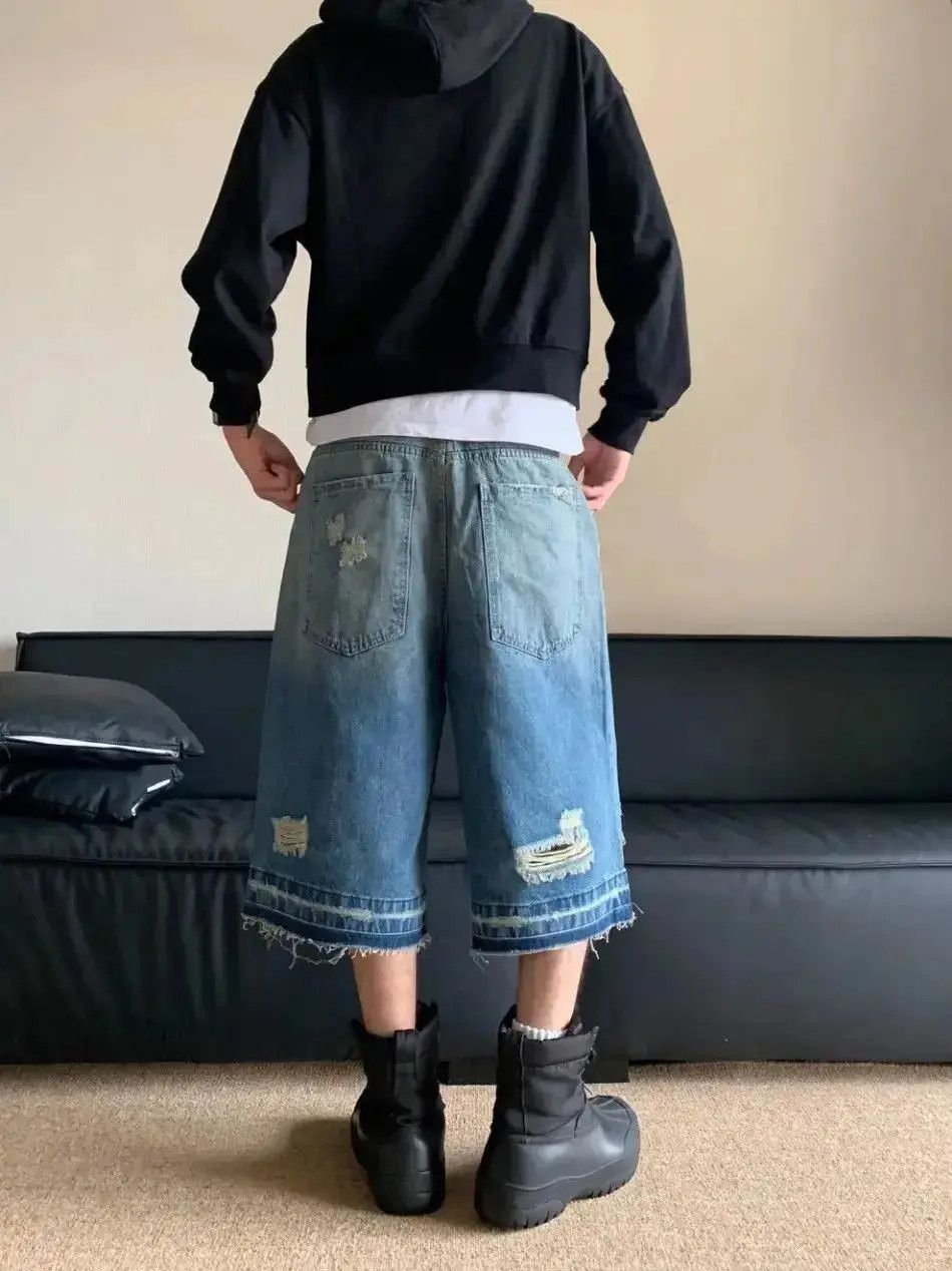 Japanese Brand Blue Ripped Hole Washed Jorts Dirty Shorts Size US 30 / EU 46 - 3 Thumbnail