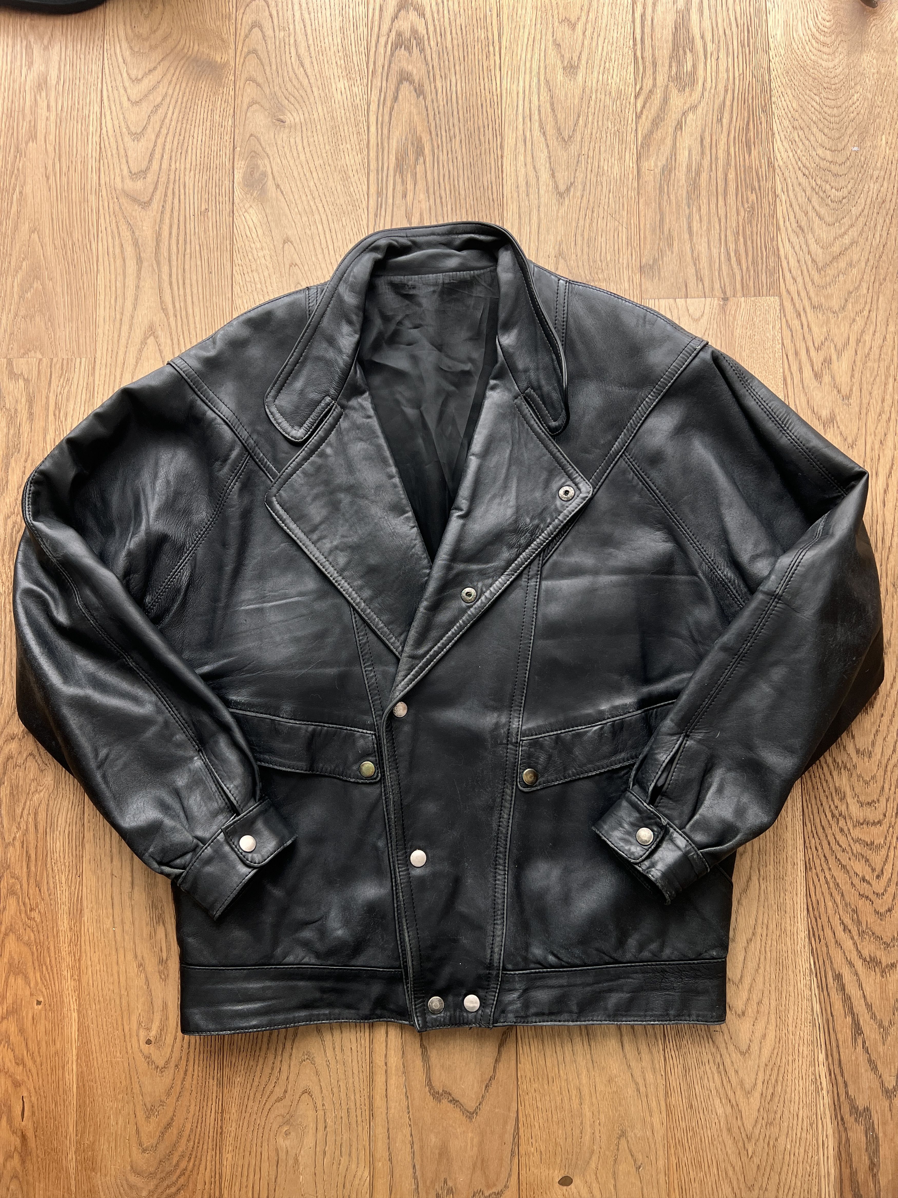 If Six Was Nine Rare Asymmetric rick owens type leather bomber racing jacket Size US L / EU 52-54 / 3 - 6 Thumbnail