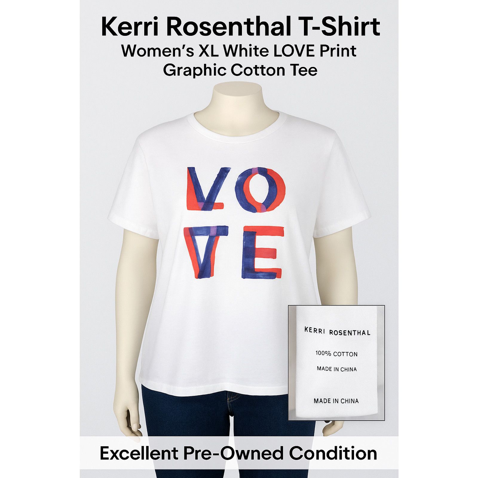 Other Kerri Rosenthal Suke Love Lines Tee Women's XL White LOVE Size XL / US 12-14 / IT 48-50 - 1 Thumbnail