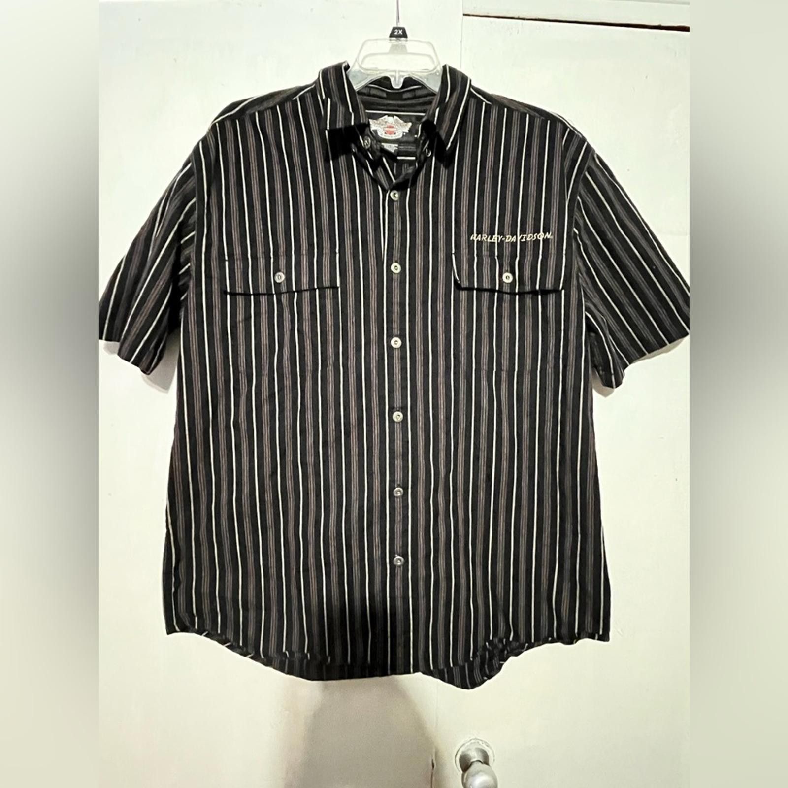 Harley Davidson Harley Davidson Mens Black Striped Button Up Shirt Size XL Size US XL / EU 56 / 4 - 1 Thumbnail