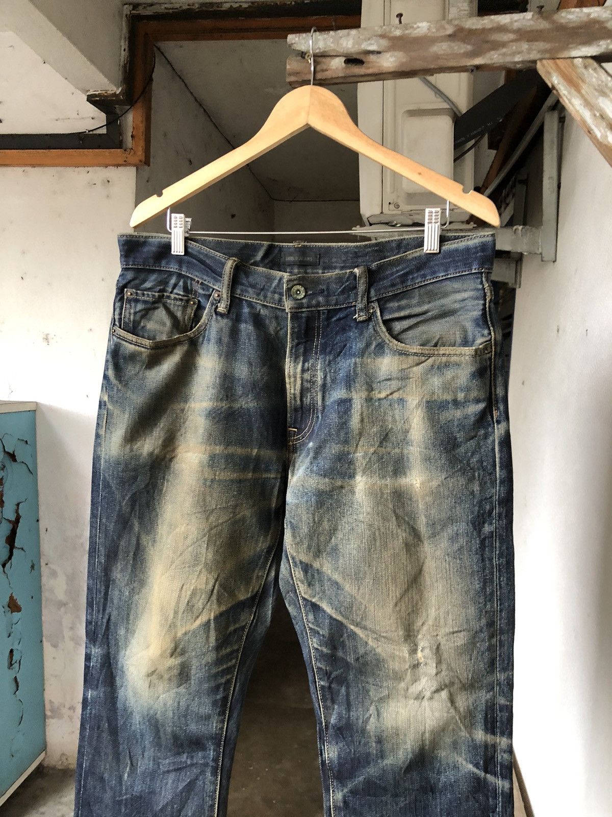 Uniqlo Uniqlo Flare Distressed Kaihara Denim Wax Jeans Straight Cut Size US 35 - 3 Thumbnail
