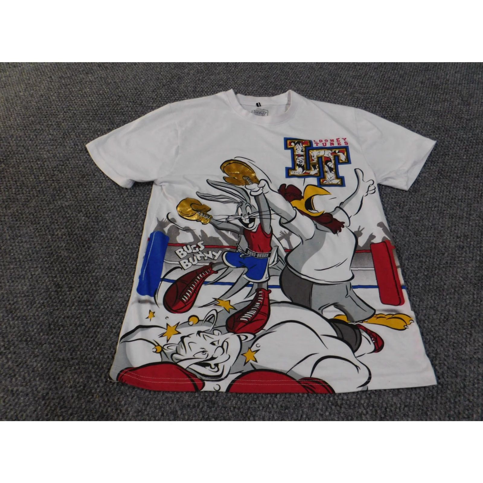 Vintage Looney Tunes Shirt Mens M White Bugs Bunny Foghorn Leghorn Cartoon Tee Box Boxing Graphic Print Crew Neck Short Sleeve Cotton Polyester Vintage Theme Size US M / EU 48-50 / 2 - 2 Thumbnail
