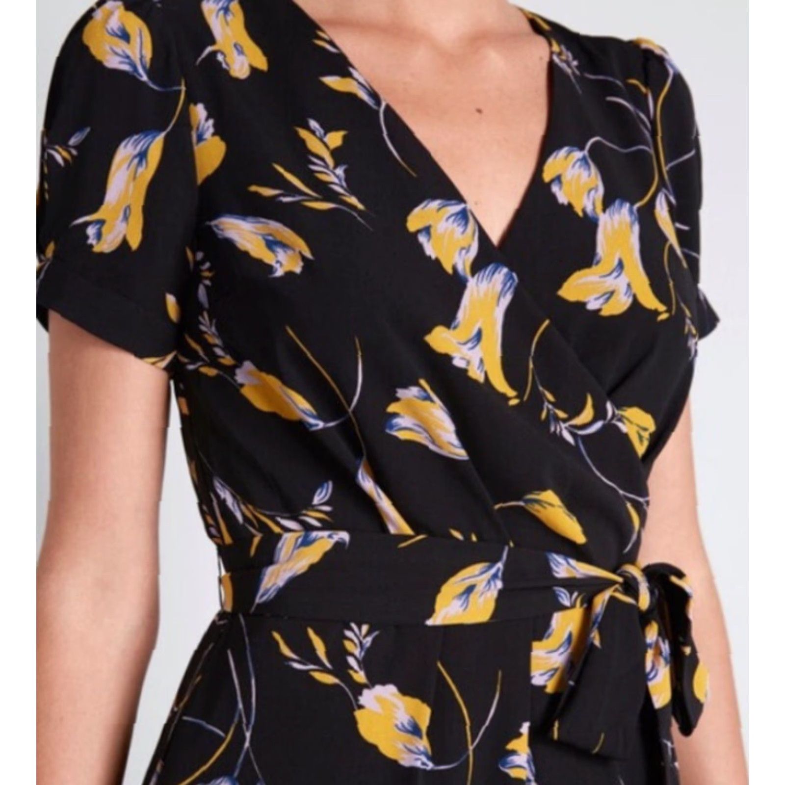 Vintage MODCLOTH POETIC PRESENCE FAUX WRAP BLACK YELLOW FLORAL DRESS Sz 3XL Size XXL / US 16-18 / IT 52-54 - 3 Thumbnail
