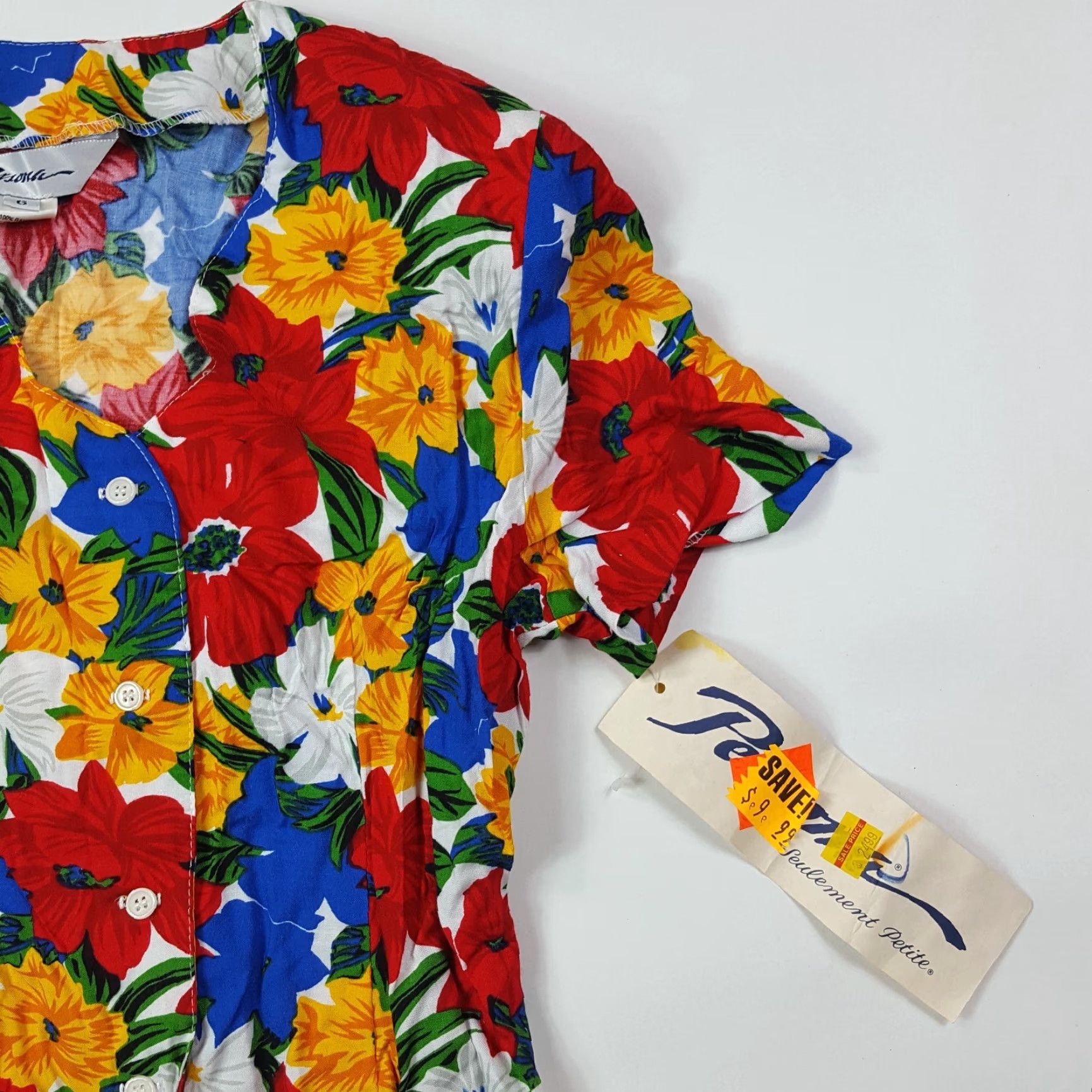 Vintage VINTAGE Floral Print Womens Size 6 Short Sleeve Button Up Shirt Top Dress Size M / US 6-8 / IT 42-44 - 3 Thumbnail