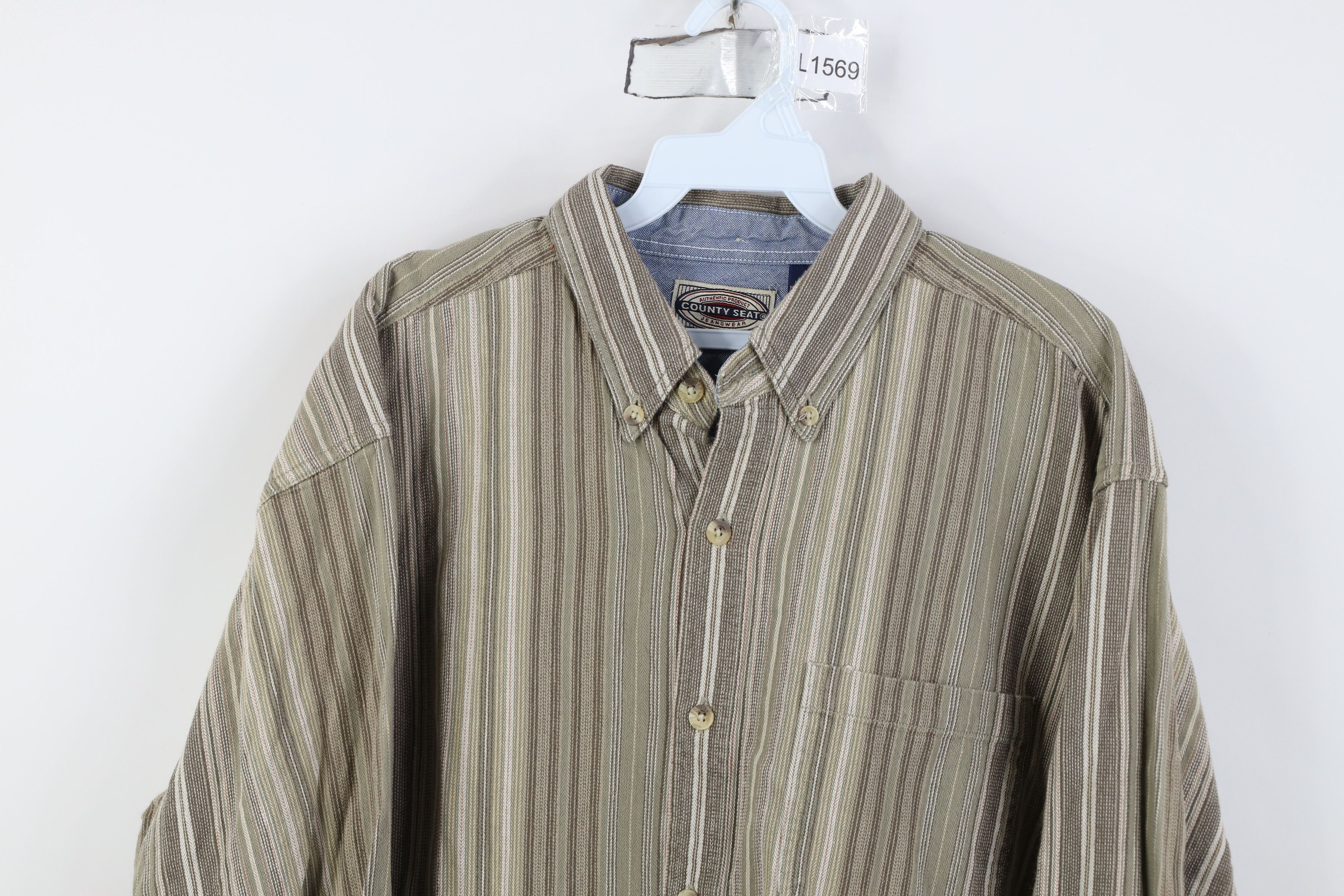 Vintage Vintage 90s Streetwear Button Down Shirt Earth Tone Striped Size US XL / EU 56 / 4 - 2 Thumbnail
