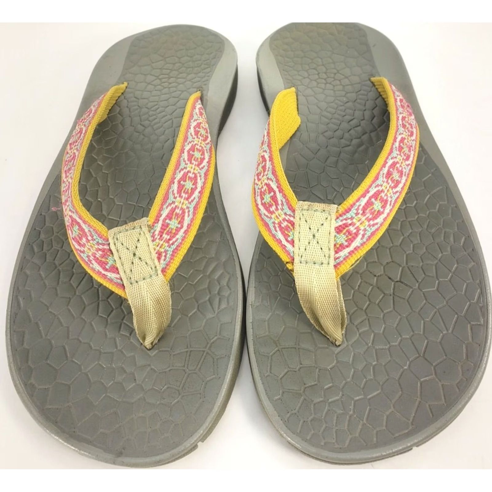 Chaco Chaco Chillos Women's 7M Sandal Flip Flop Multicolor Pink Yellow Orange Geometric Straps Slip On Size US 7 / IT 37 - 3 Thumbnail