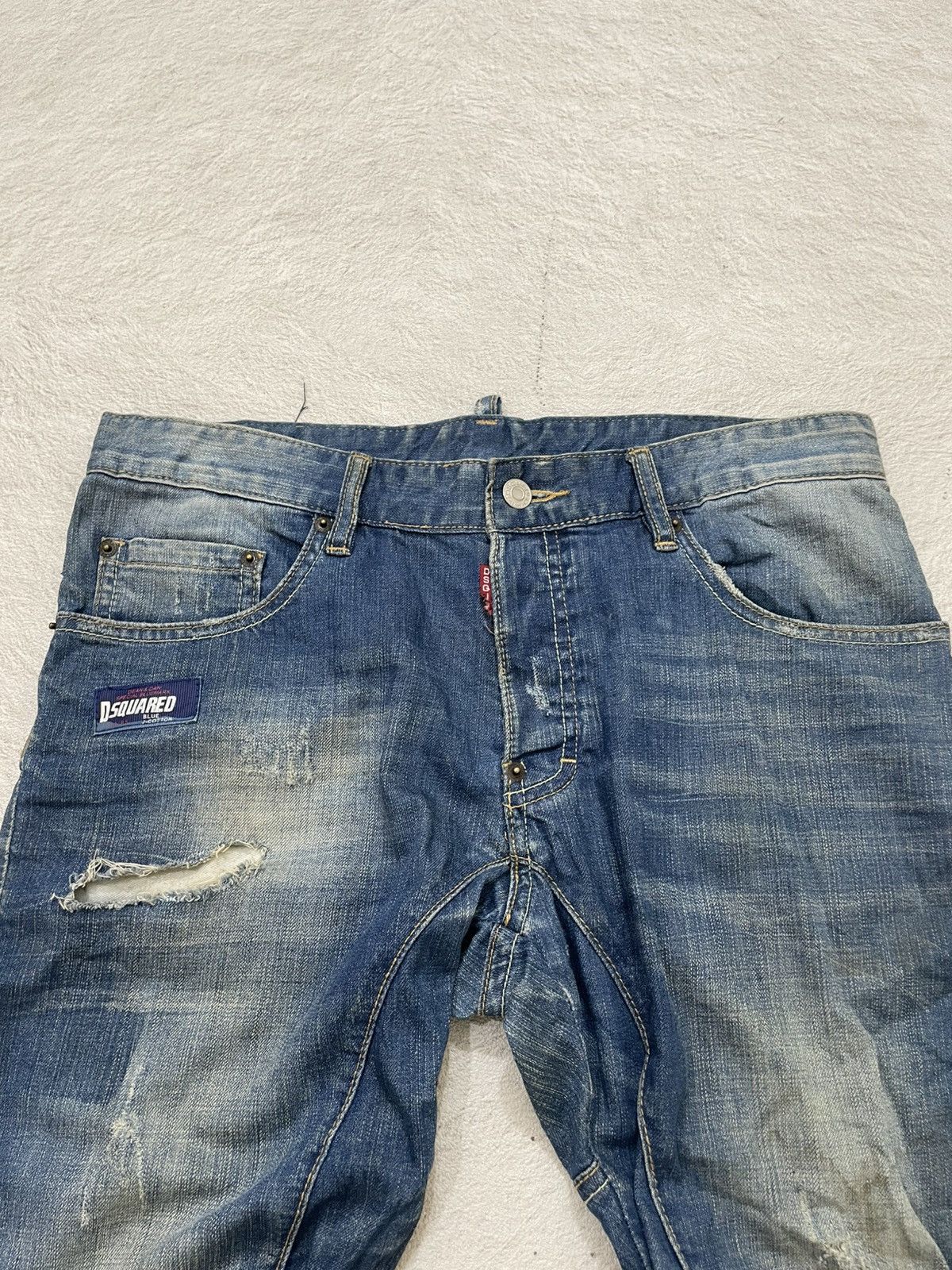 Japanese Brand 2000s Dsquared Patchwork Denim Ripped Mudwash Jeans Y2K Size US 33 - 5 Thumbnail
