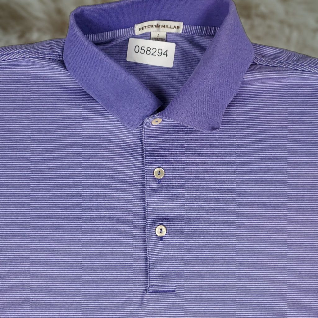 Peter Millar Peter Millar Polo Shirt Mens Size Large Purple Striped Cotton Golf Short Sleeve* Size US L / EU 52-54 / 3 - 1 Thumbnail