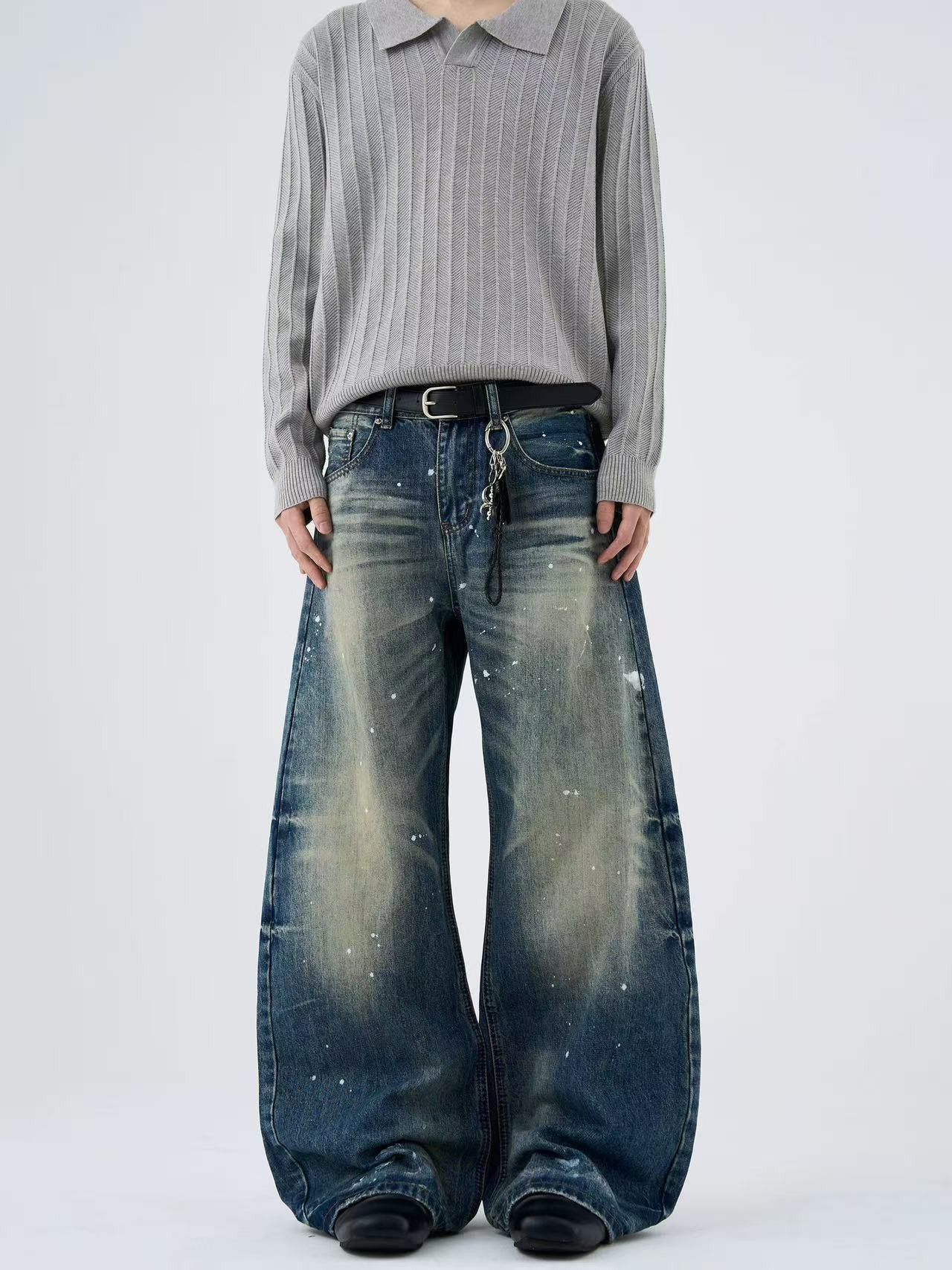 Japanese Brand American retro street washed ink splatter curved jeans Size US 32 / EU 48 - 3 Thumbnail