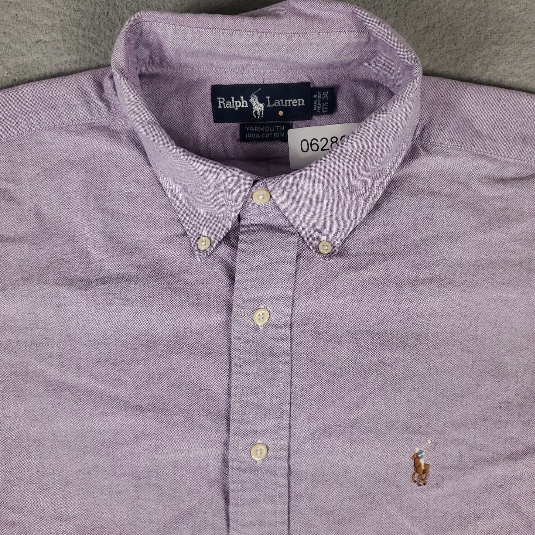 Ralph Lauren VINTAGE? No, actually: RALPH LAUREN Dress Shirt Mens 17.5 Purple Pony Button-Down Long Sleeve Shirt Regular Fit 100% Cotton Size 46R - 2 Thumbnail