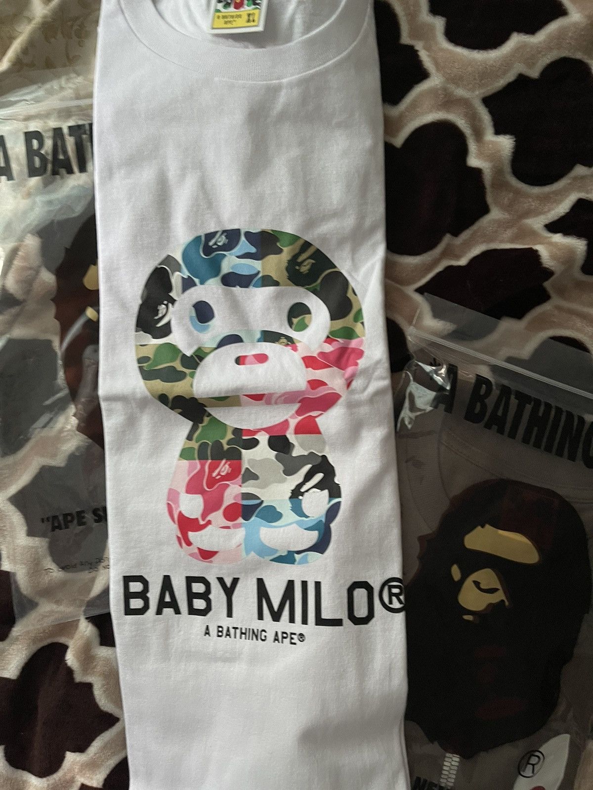 Image of Bape Abc Camo Crazy Baby Milo Tee in White, Men's (Size XL)