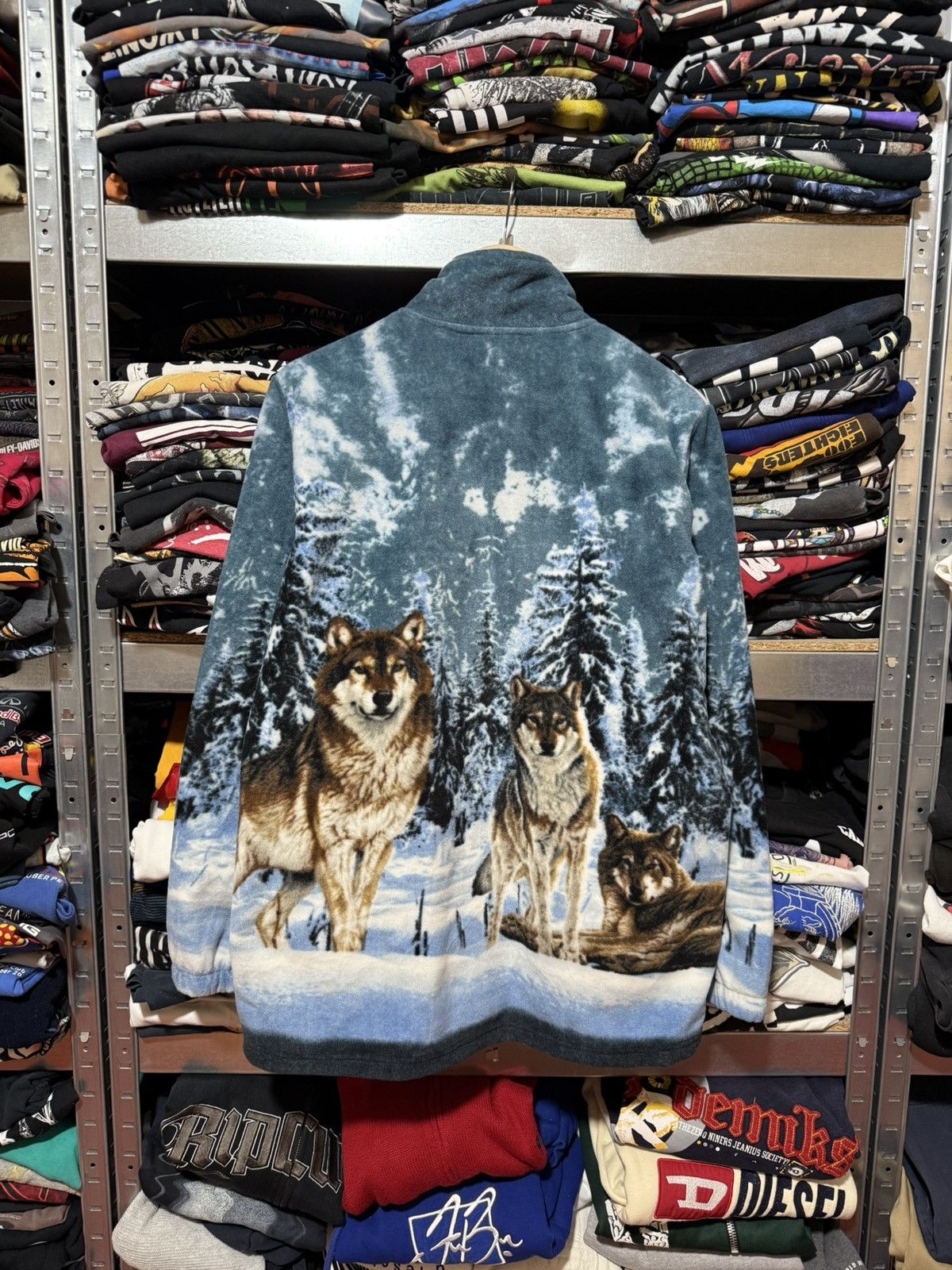 Vintage 1990s Cotton Traders Wolf Print Zip Fleece Pullover Y2K Hype Size US XL / EU 56 / 4 - 2 Thumbnail