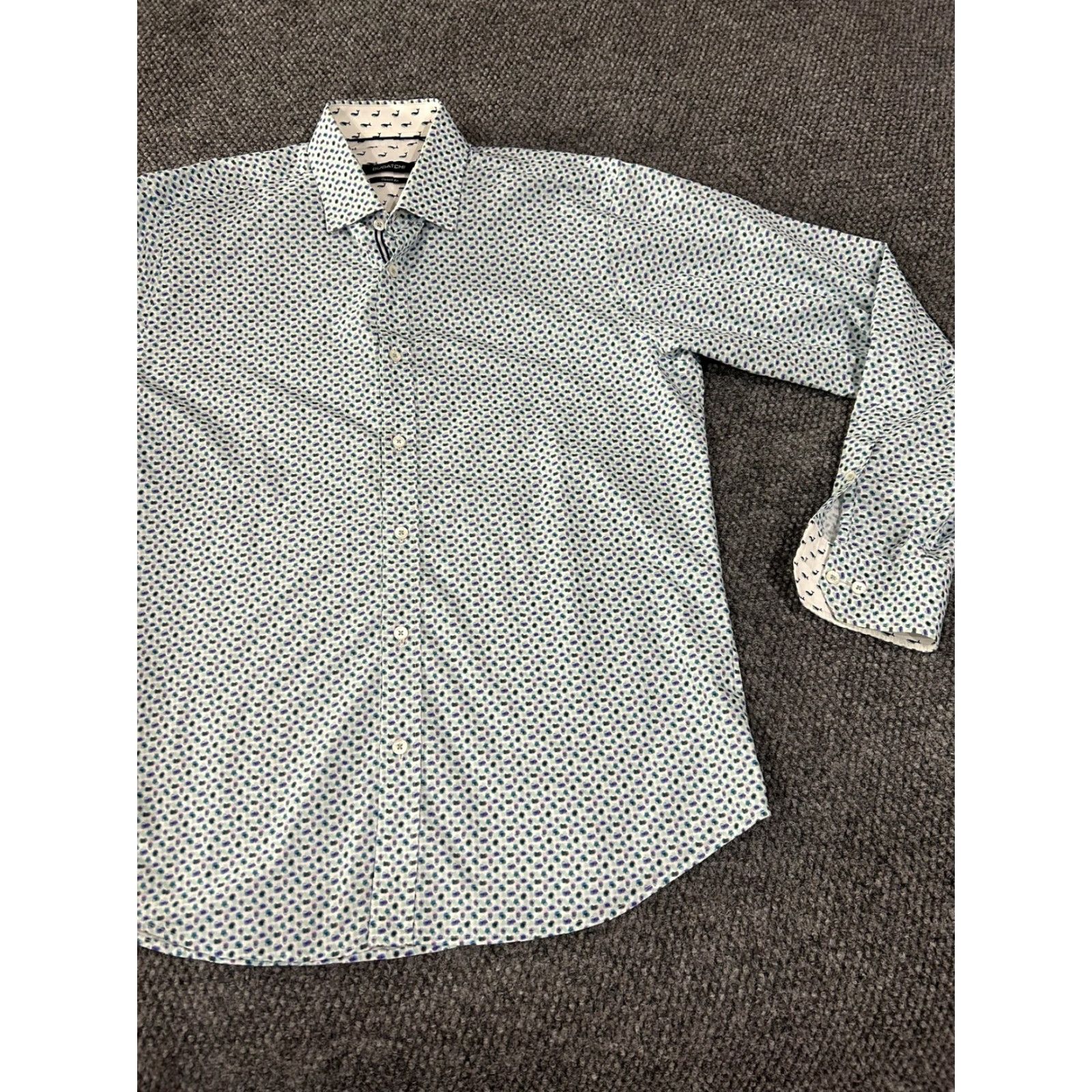 BUGATCHI Bugatchi Shirt Mens Large White Blue Dot Classic Fit Long Sleeve Cotton Size US L / EU 52-54 / 3 - 4 Thumbnail
