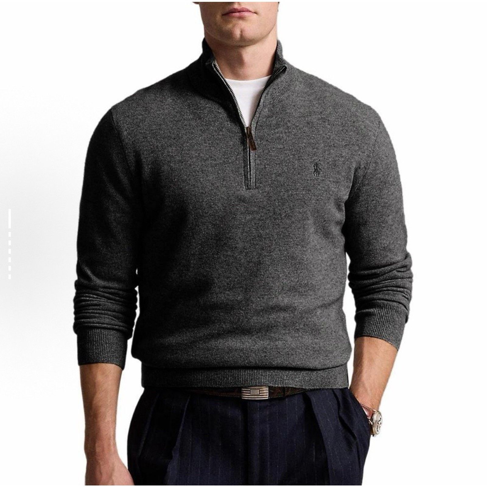 Polo Ralph Lauren NWT Polo Ralph Lauren Men Wool Quarter Zip Sweater Grey L Size US L / EU 52-54 / 3 - 1 Thumbnail