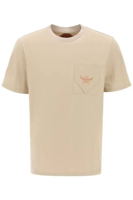 image of MCM O1S22I1N0324 Embroidered Pocket T-Shirts In Beige, Men's (Size Medium)