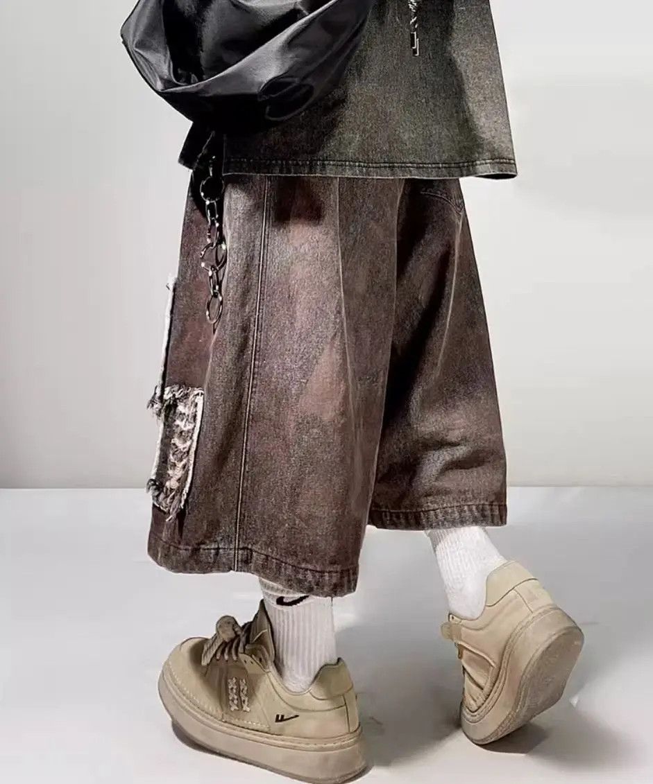 Japanese Brand × Jean Retro Torn Patch Loose Hip Hop Shorts Size US 32 / EU 48 - 4 Thumbnail