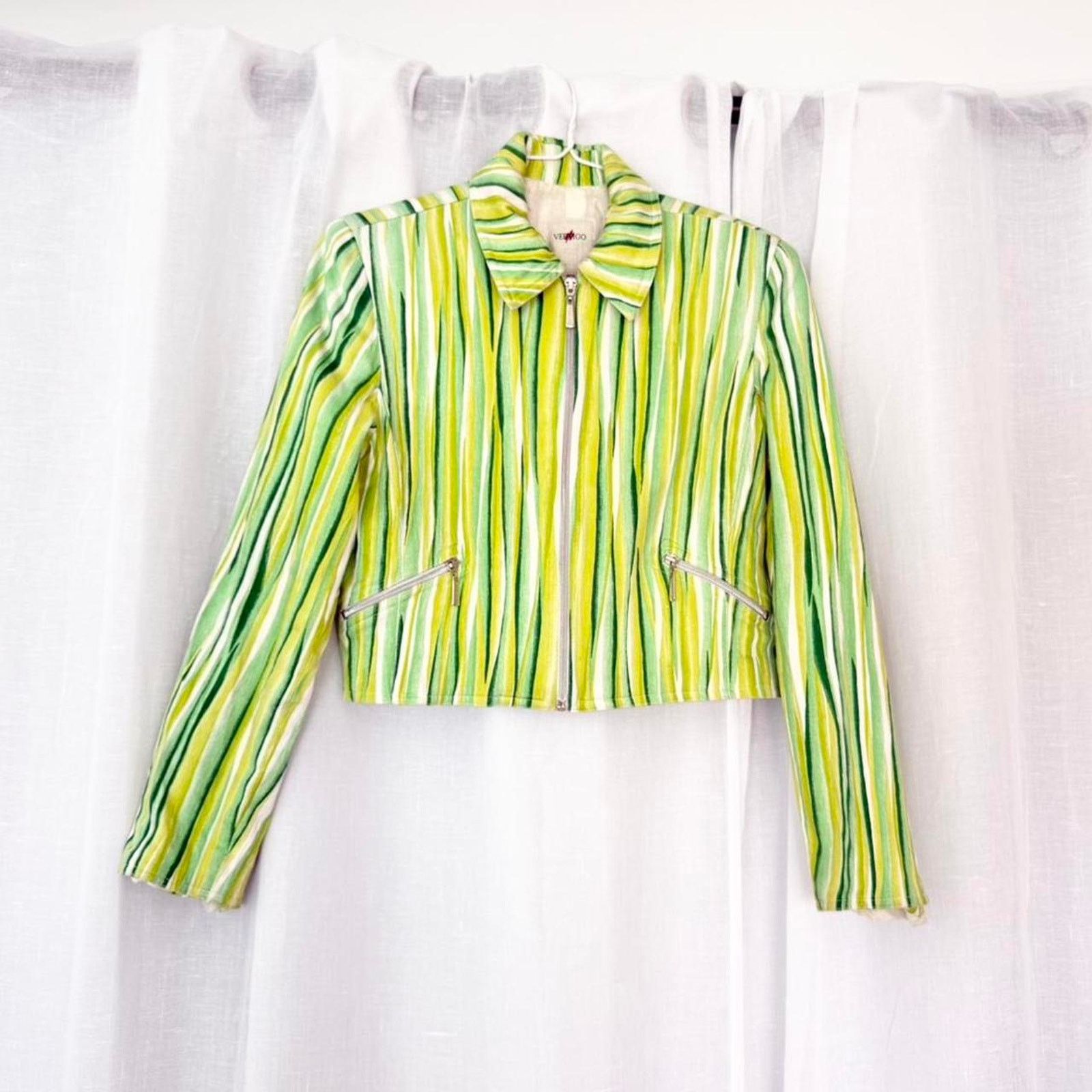 Vintage y2k vertigo green striped cropped zip jacket Size M / US 6-8 / IT 42-44 - 2 Thumbnail