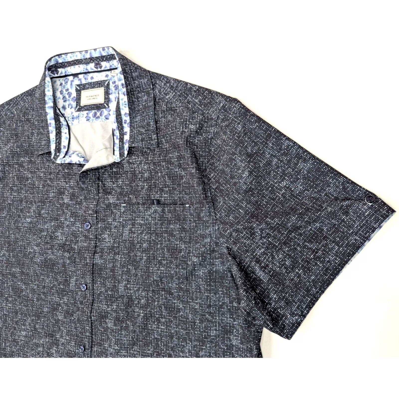 Vintage 7 Diamonds Ocean Drive Button-Up Short Sleeve Shirt Men 2XL Blue Geometric Casual Business Size US XXL / EU 58 / 5 - 4 Thumbnail