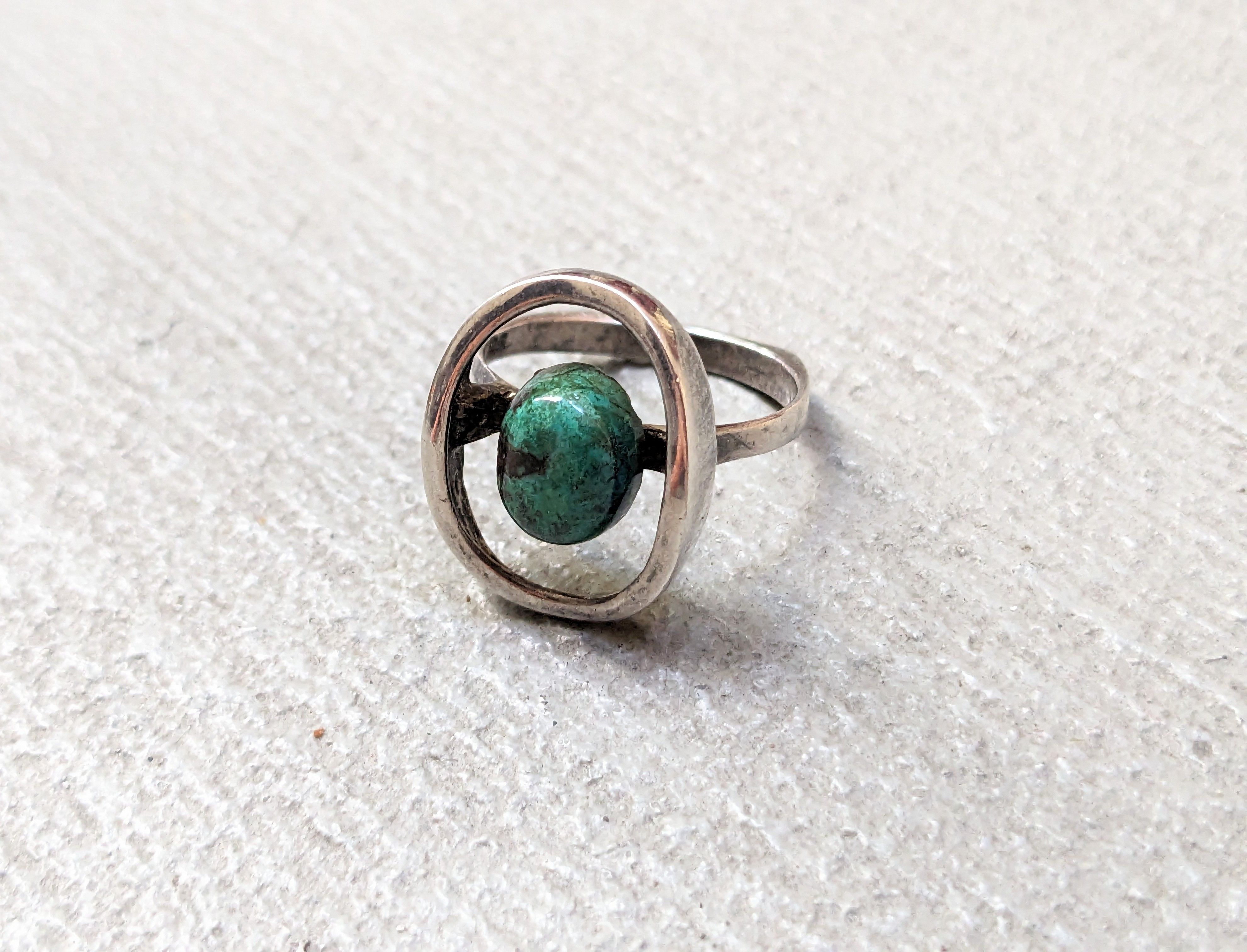 Jewelry Vintage Sterling Silver Ring 6.75 Green Eilat Modern MCM Size ONE SIZE - 2 Thumbnail
