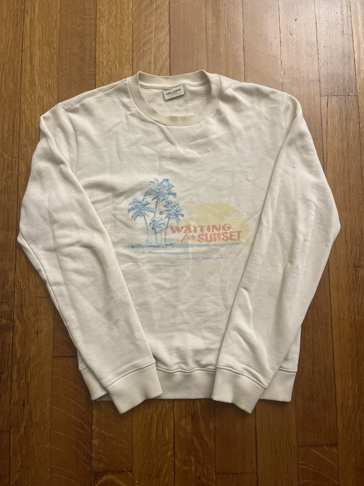 Saint Laurent Paris Waiting for Sunset Crewneck Cream