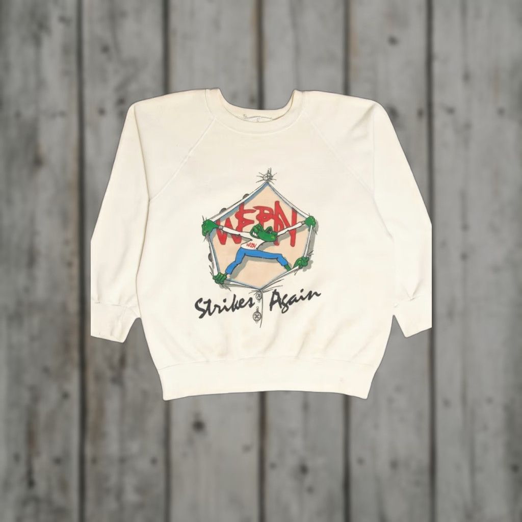 Vintage VINTAGE 1990s WEBN Strikes Again Sweatshirt Large White Graphic Print Sweatshirts Unisex Adults Mens/Womens Size US L / EU 52-54 / 3 - 1 Thumbnail