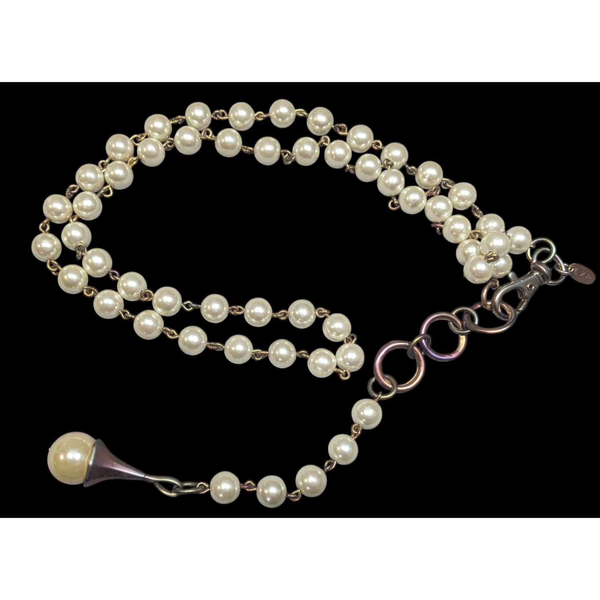 Other Vintage Korean EXP Faux Pearl Anodized Gold Tone Y Drop Neck Size ONE SIZE - 1 Thumbnail