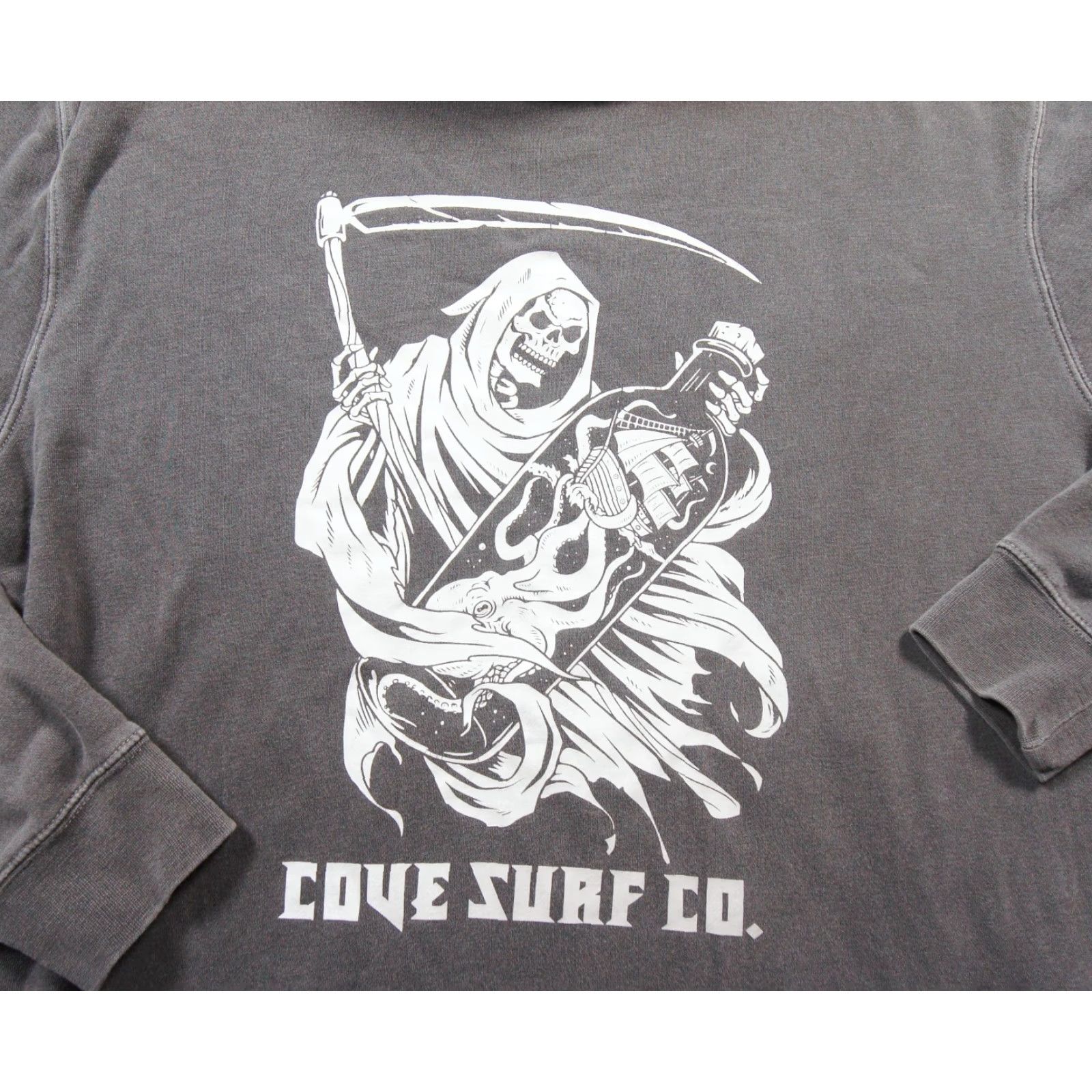 CO VINTAGE Cove Surf Co Sweatshirt Mens Large Gray Hoodie Pullover Grim Reaper Skeleton Size US L / EU 52-54 / 3 - 6 Thumbnail