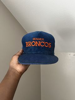 Vintage Denver Broncos Corduroy Script Spellout Snapback Hat Cap Blue Rare  AJD