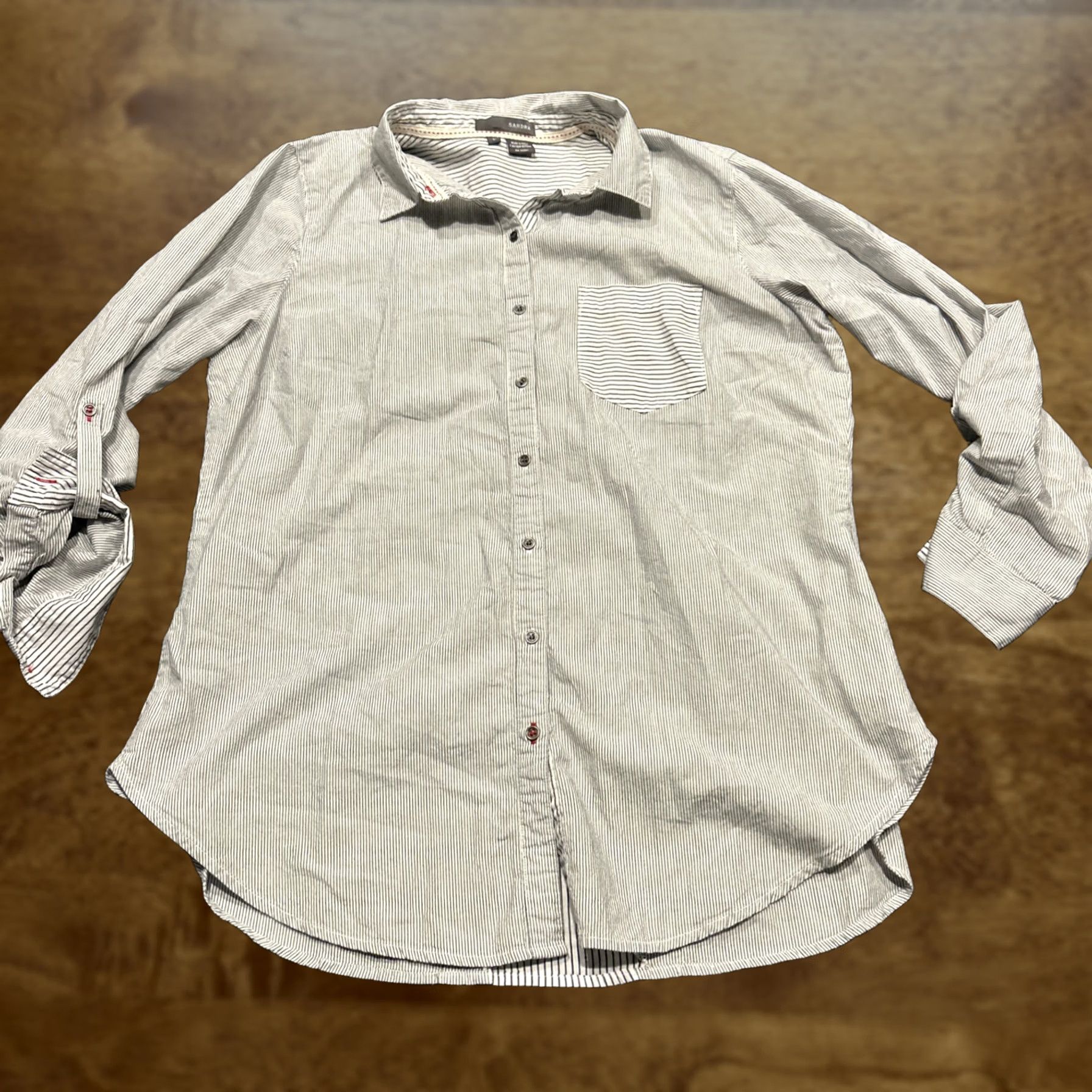 Vintage Sandra Ingrish Shirt Womens L Striped Button Up Tab Sleeve Cotton A24 Shirt Size L / US 10 / IT 46 - 1 Thumbnail