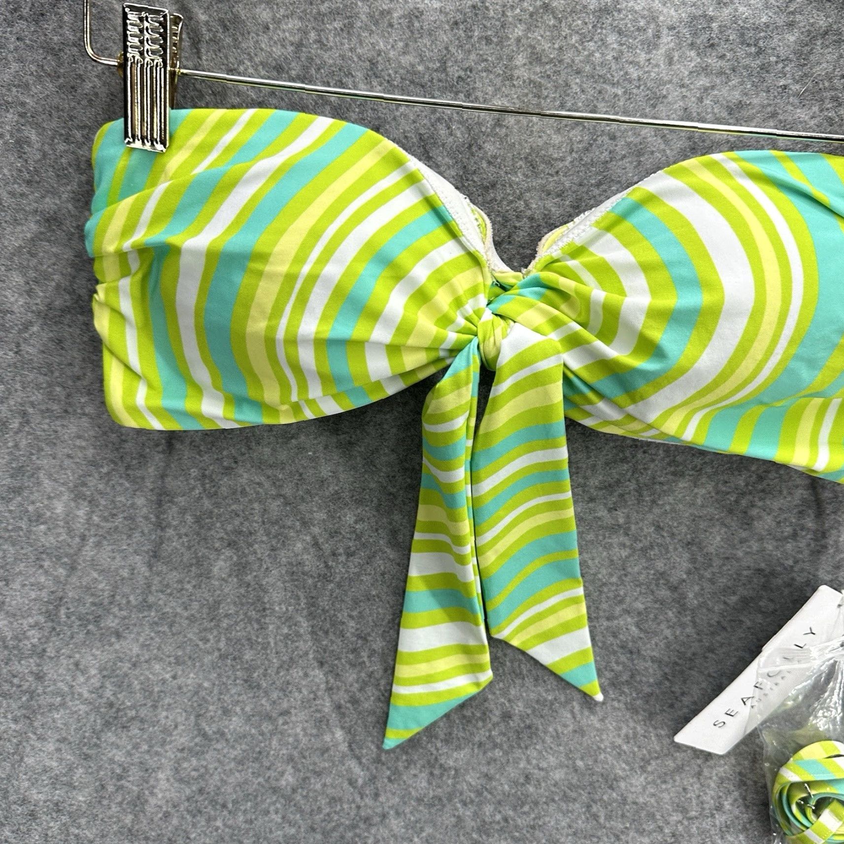 Vintage Seafolly Women's Tie Front Bandeau Bikini Top 6 AU Lime Green Geometric 70s 80s 90s Swimsuit Size M / US 6-8 / IT 42-44 - 5 Thumbnail