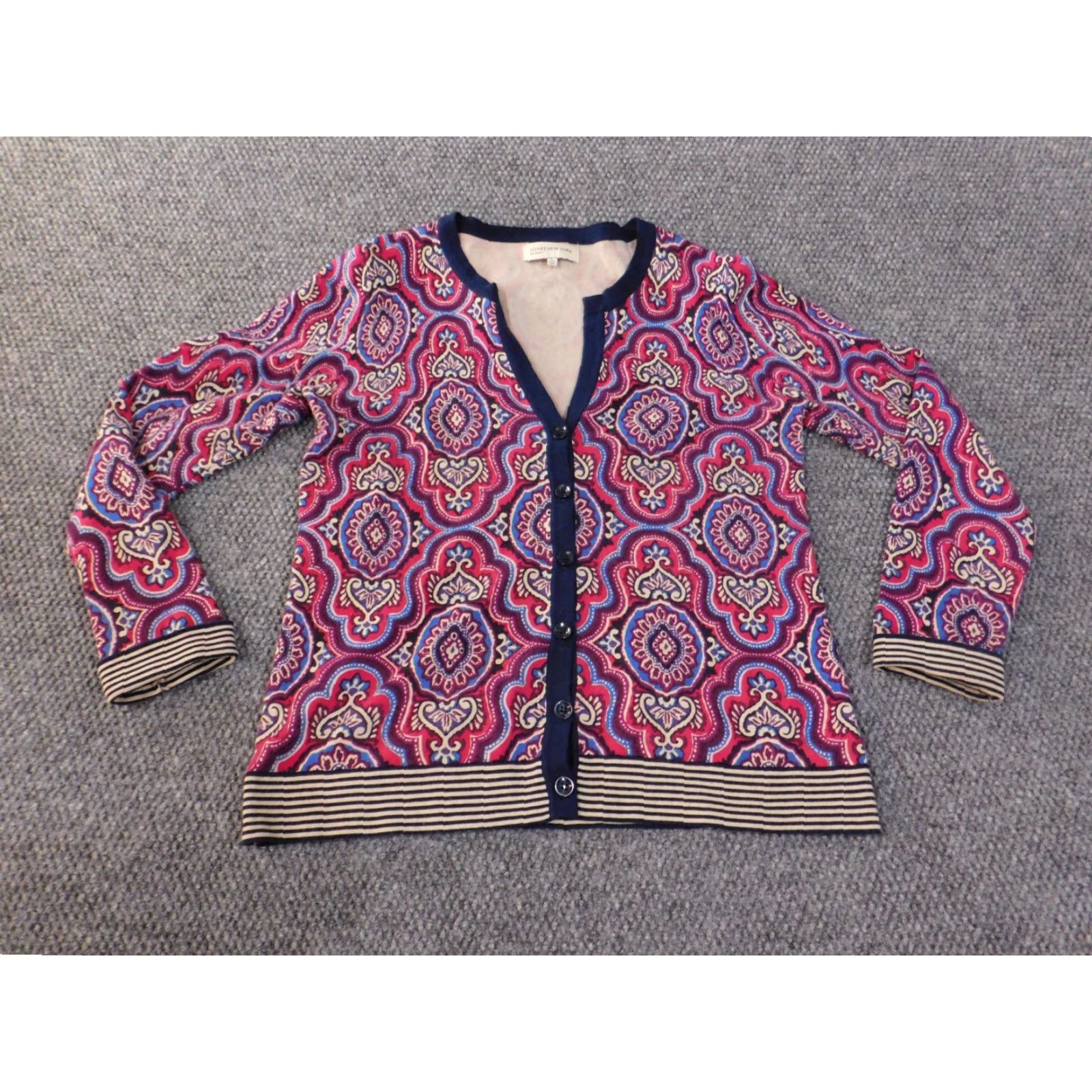 Jones New York Jones New York Sweater Cardigan Womens Large Purple Cotton Nylon Knit Open-Knit Round Neck Long Sleeve Logo Sports Vintage No Size L / US 10 / IT 46 - 2 Thumbnail