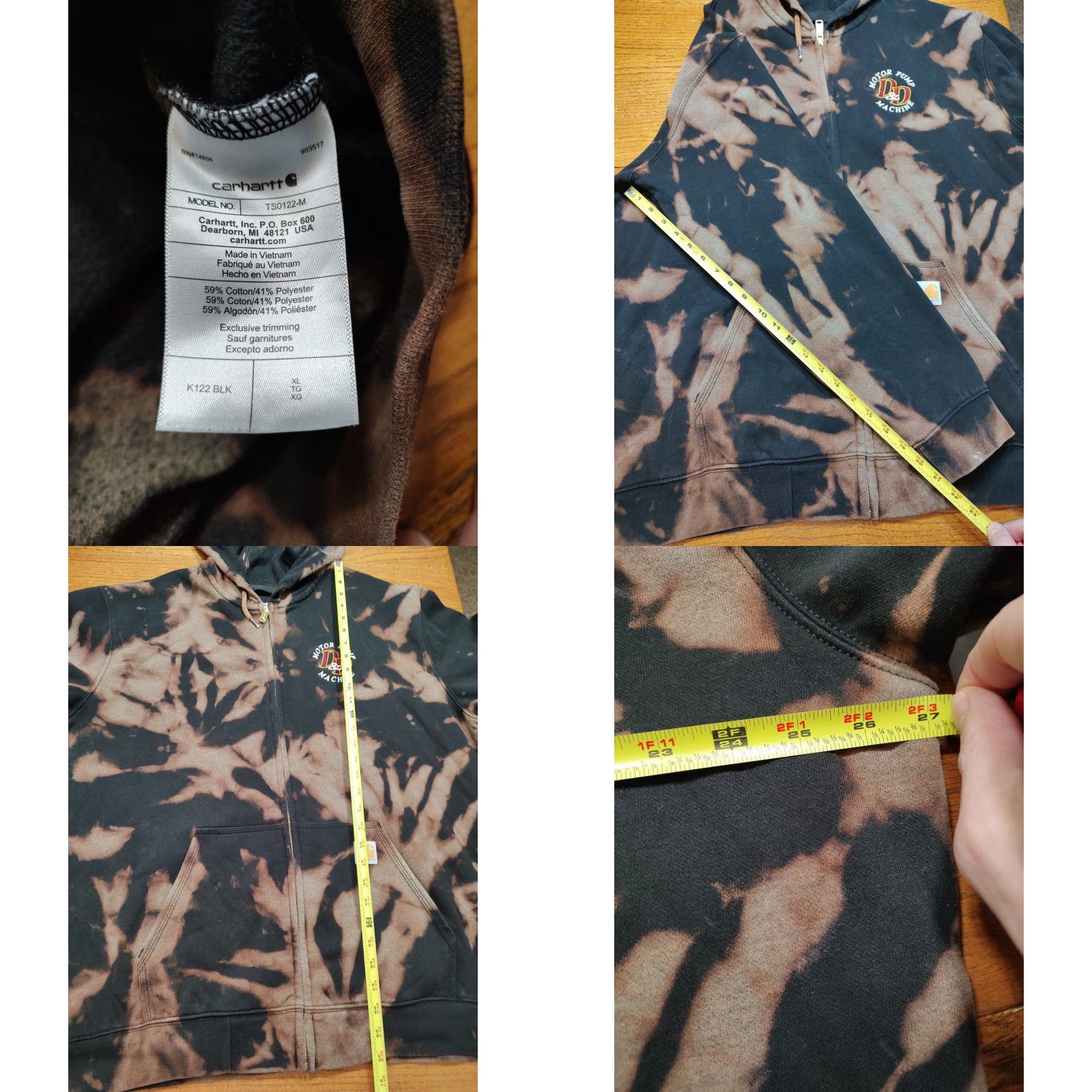 Carhartt VINTAGE Carhartt Hoodie Mens XL Black Full Zip Tie Dye Acid Wash Sweatshirt Loose Fit Size US XL / EU 56 / 4 - 8 Thumbnail
