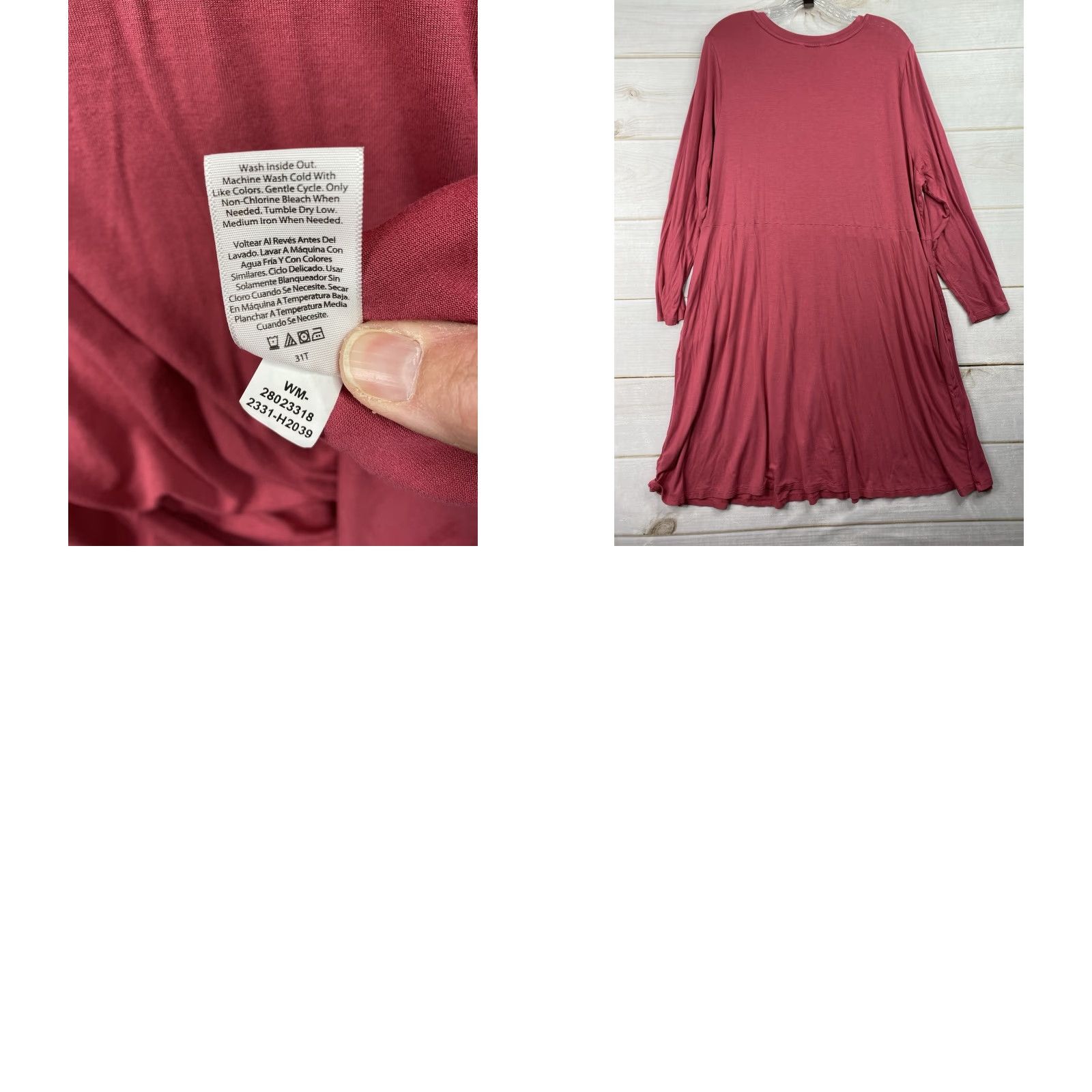 Vintage Terra & Sky Dress 2X Pink V-Neck Long Sleeve A-Line Shirt Dress Womens Plus Size Knee Length Lightweight Stretch Rayon Spandex Size XXL / US 16-18 / IT 52-54 - 8 Thumbnail